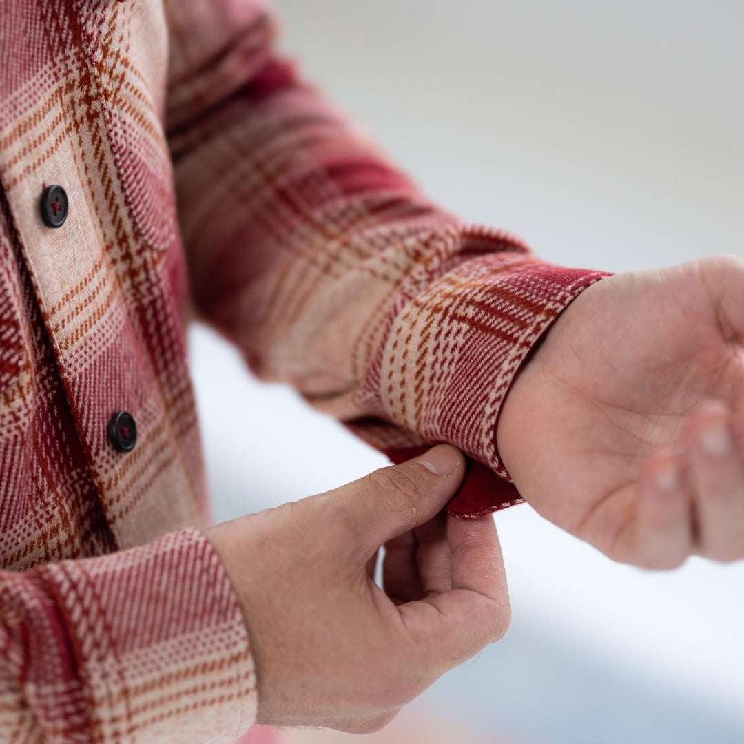 New! Adaptive Red and Orange Plaid Flannel Shirt with Magnetic Closures