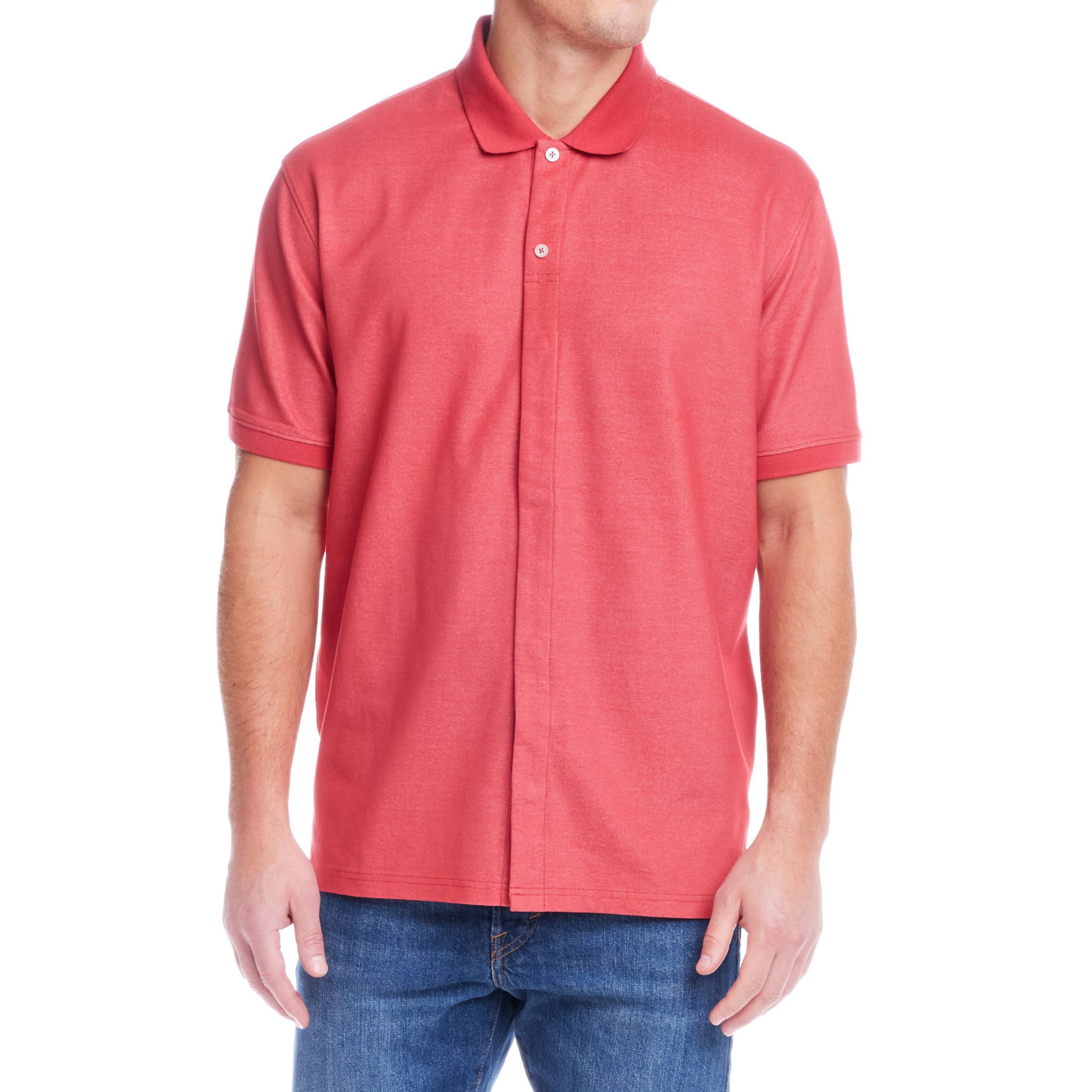 Red Heather Pique Knit Short Sleeve Polo with Magnetic Closures