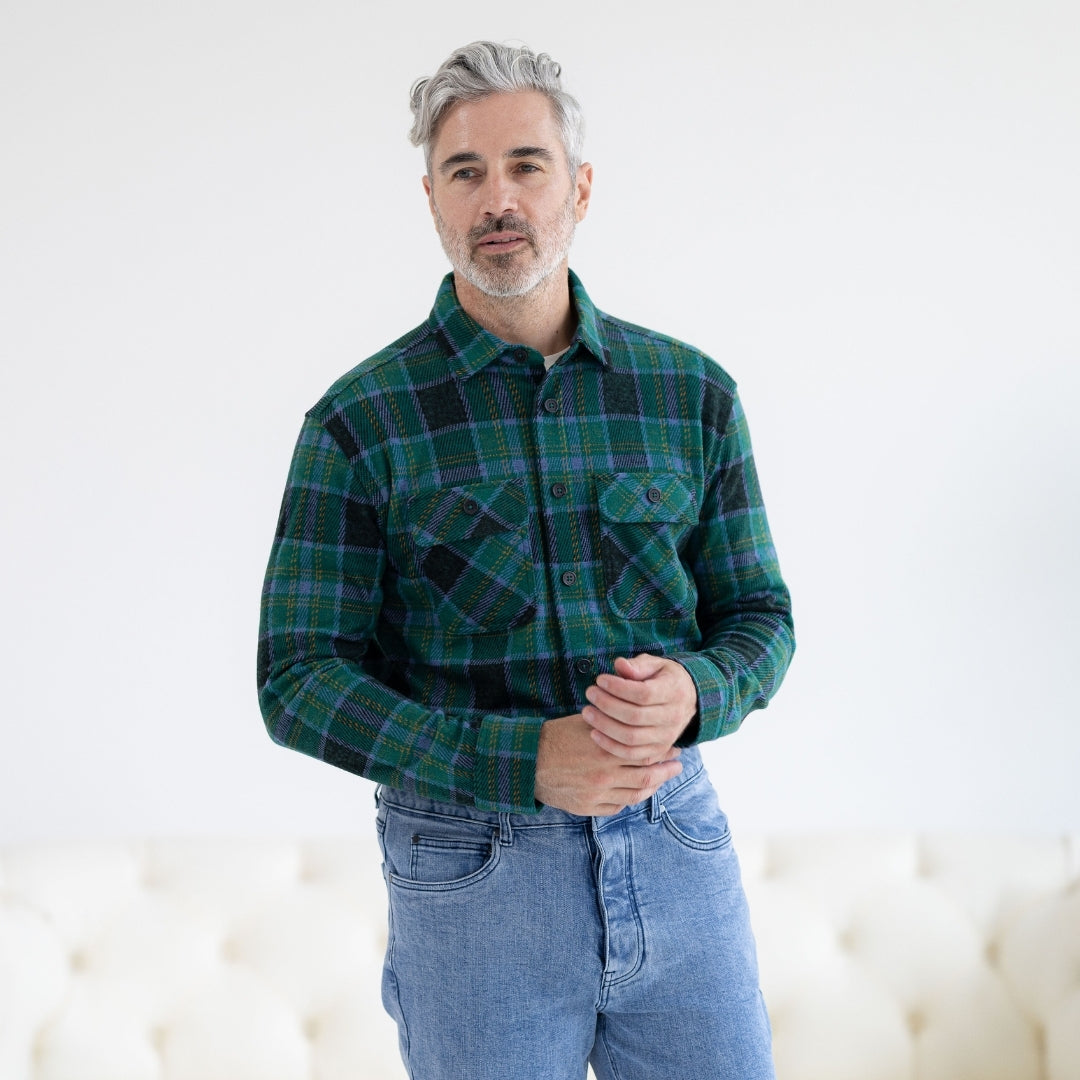New! Adaptive Teal Plaid Flannel Shirt with Magnetic Closures