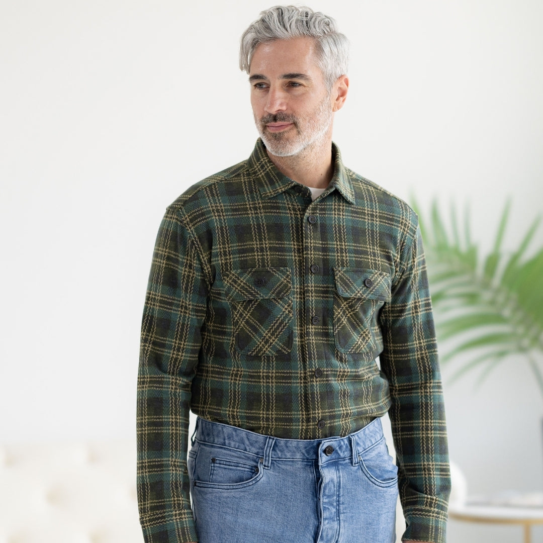 New! Adaptive Olive Plaid Flannel Shirt with Magnetic Closures