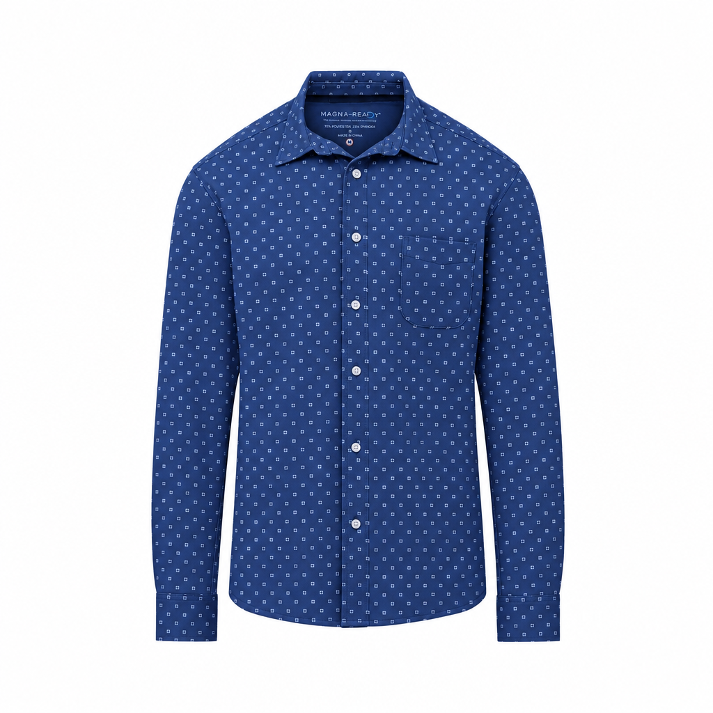 MagnaReady Navy Floral Magnetic Front Long Sleeve Cooling Adaptive Shirt with Pocket