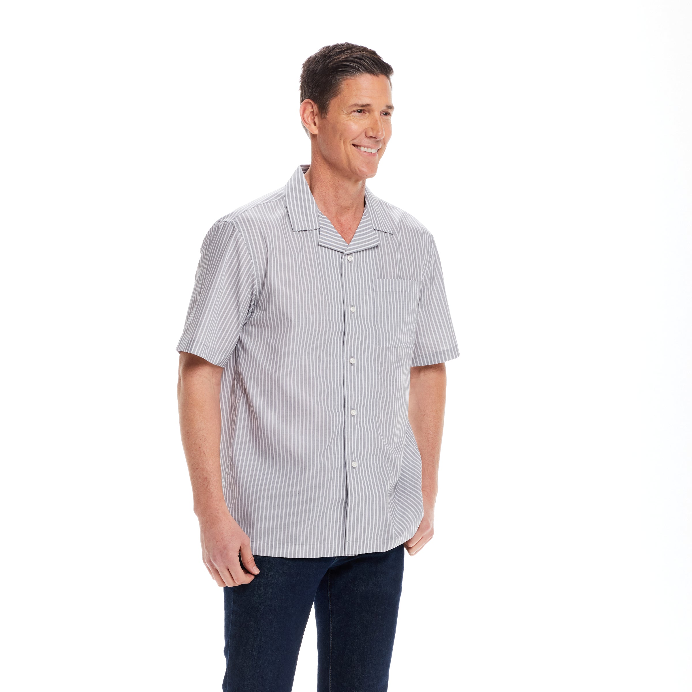 Short Sleeve Untucked Grey ‘Landry’ Camp Casual Shirt with Magnetic Closures