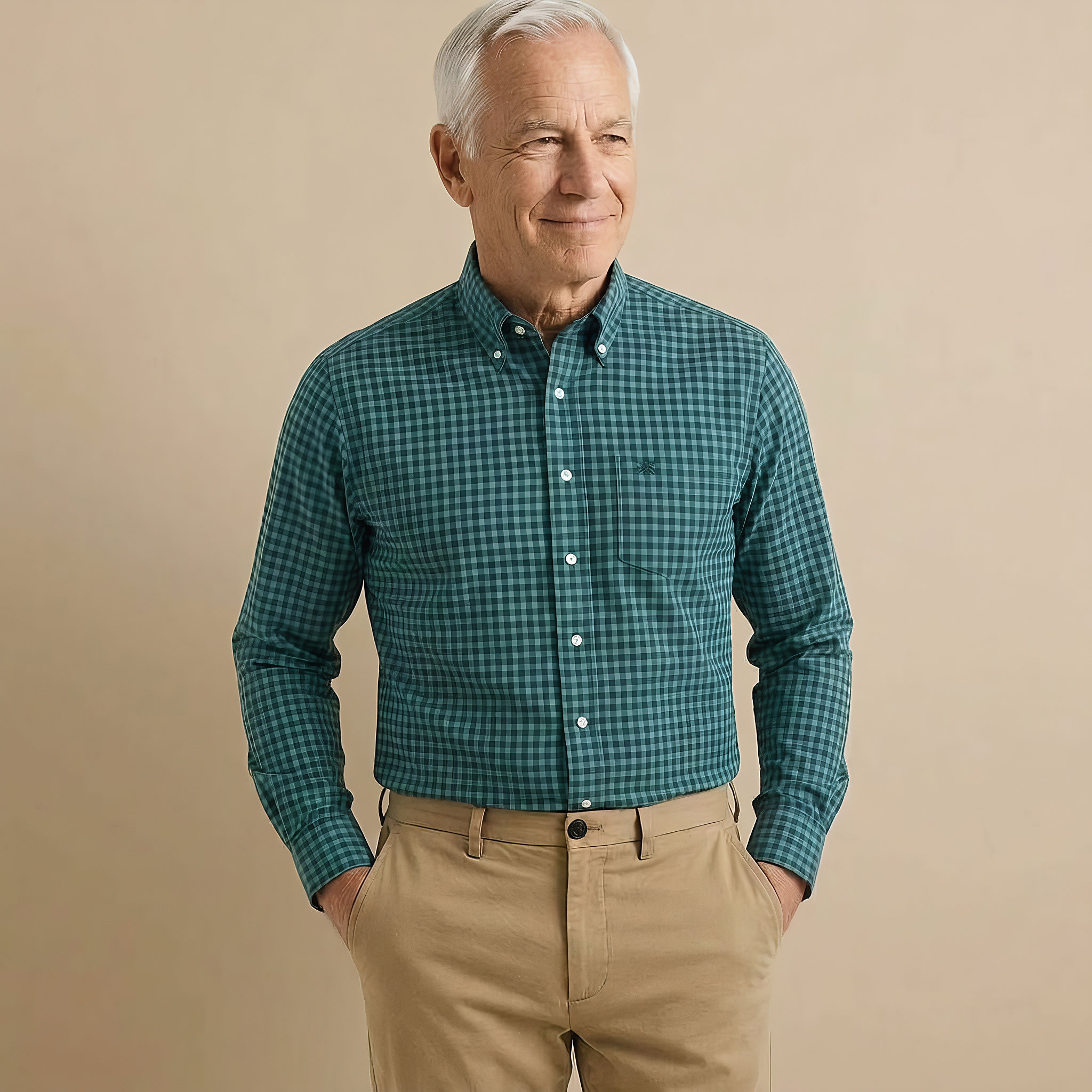 Brooks Brothers X MagnaReady Stretch Long Sleeve Green and Blue Plaid Button-Down Collar with Magnetic Closures