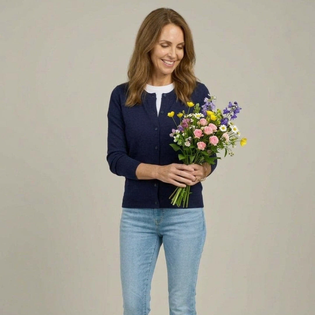 Women's Navy Adaptive Magnetic Front Knit Cardigan Sweater by MagnaReady®