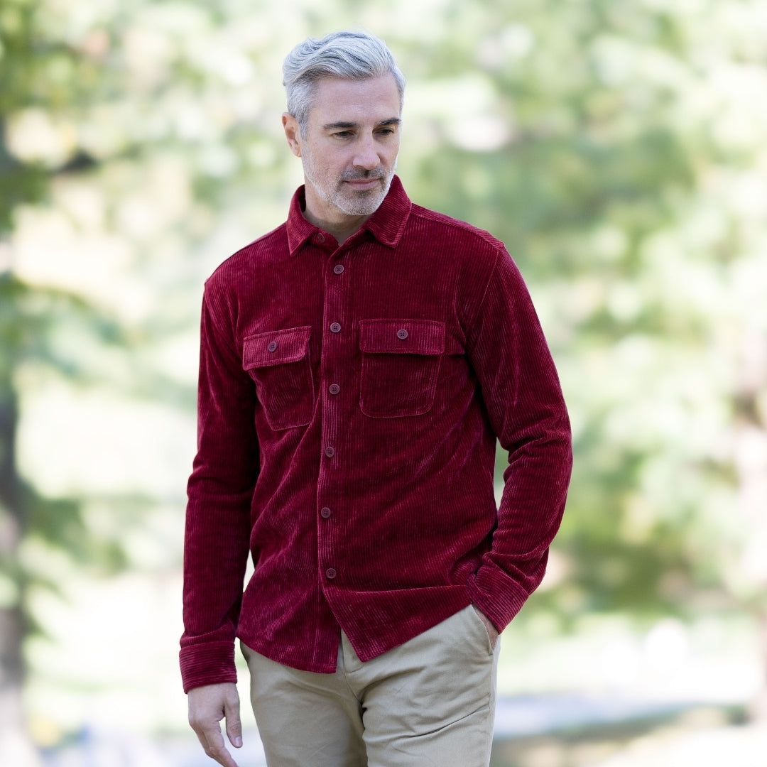 Adaptive Classic Red Everyday Corduroy Shirt with Magnetic Closures and Pockets