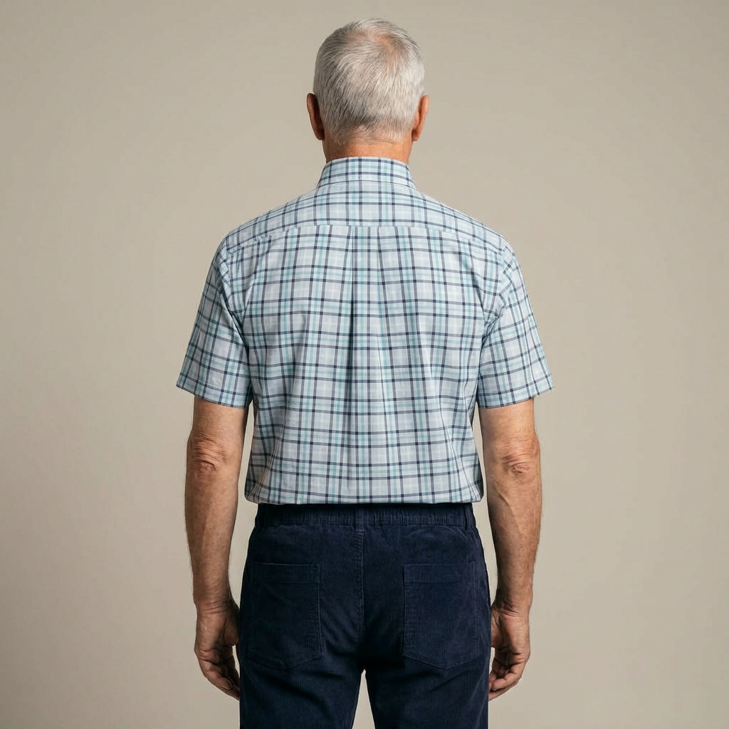 Blue Plaid Short Sleeve Shirt with Magnetic Closures