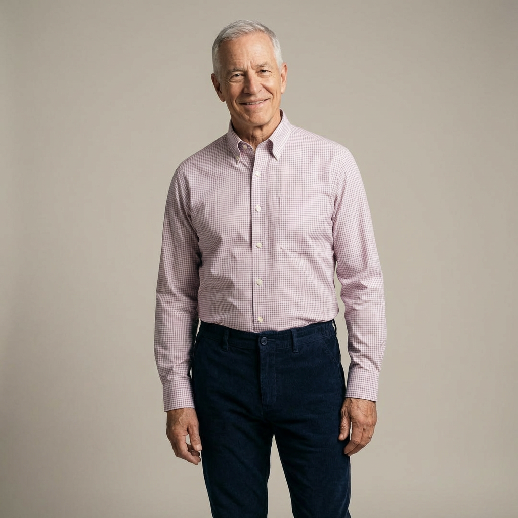 Blue and Pink Grid Long Sleeve Button Down Collar Shirt with Magnetic Closures