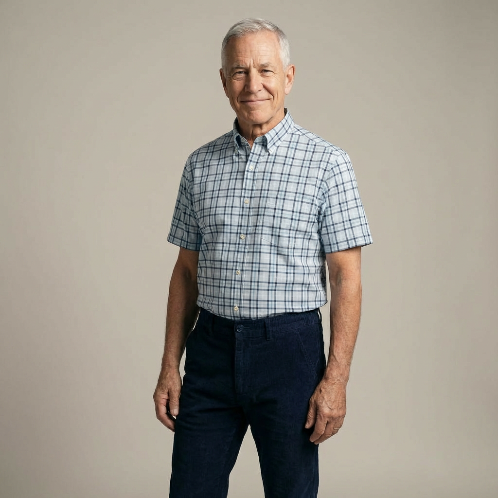 Blue Plaid Short Sleeve Shirt with Magnetic Closures