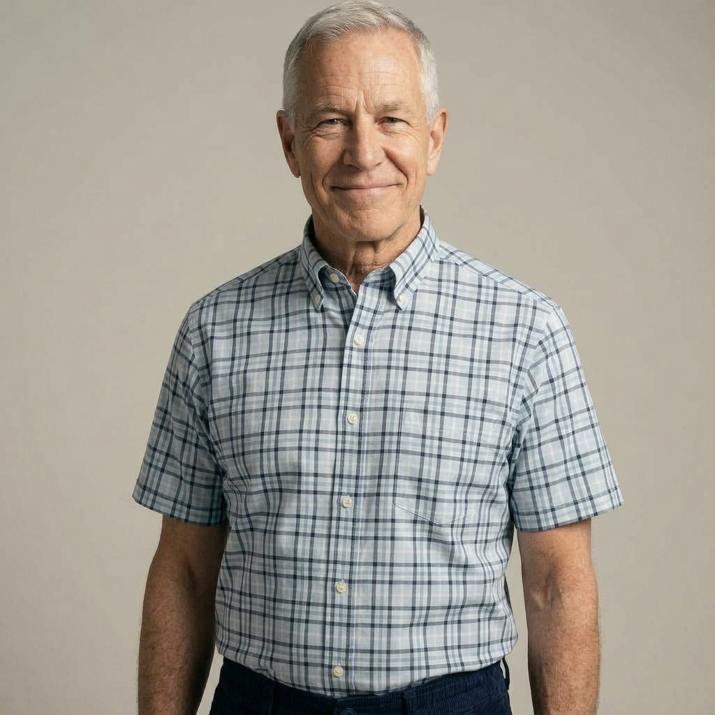 Blue Plaid Short Sleeve Shirt with Magnetic Closures