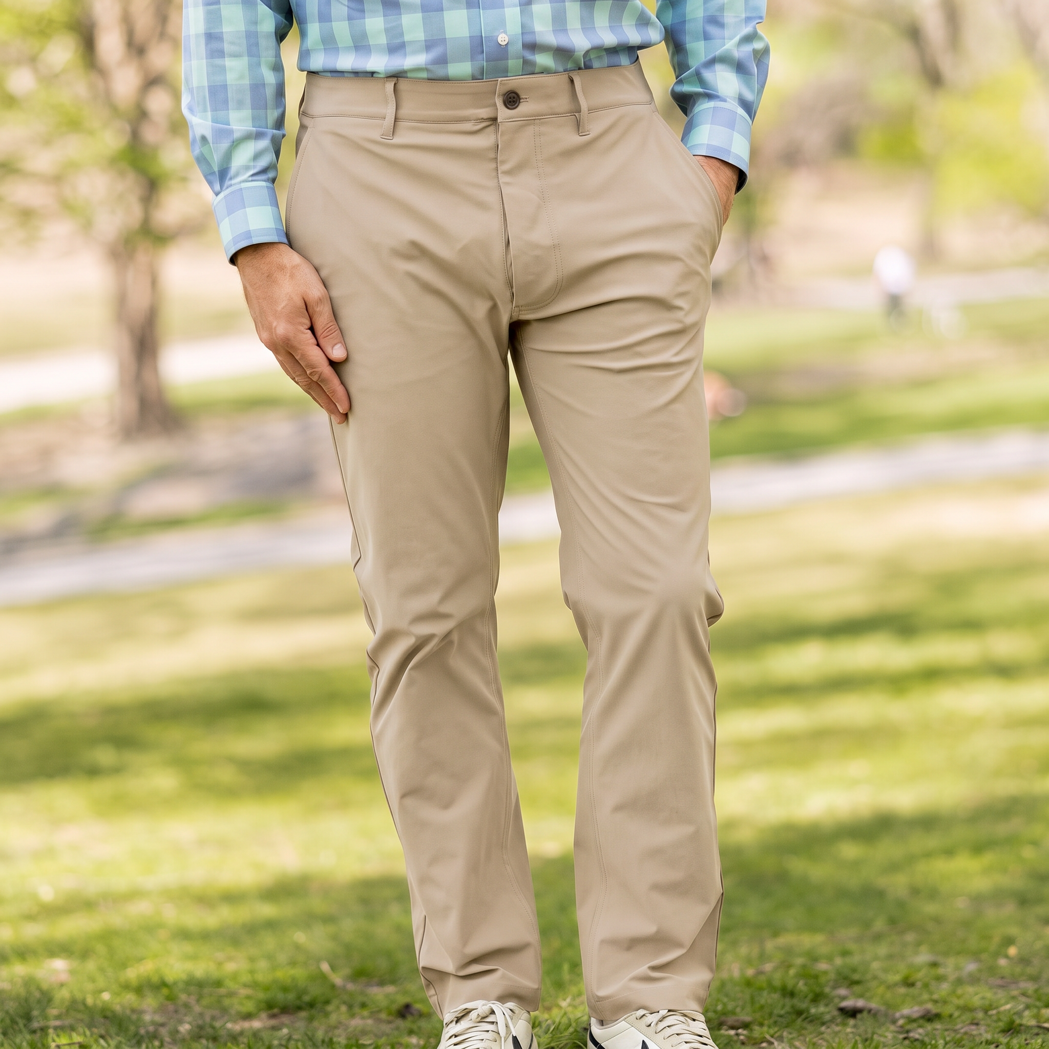 Magnetic Closure Lightweight Stretch Pant in Stone