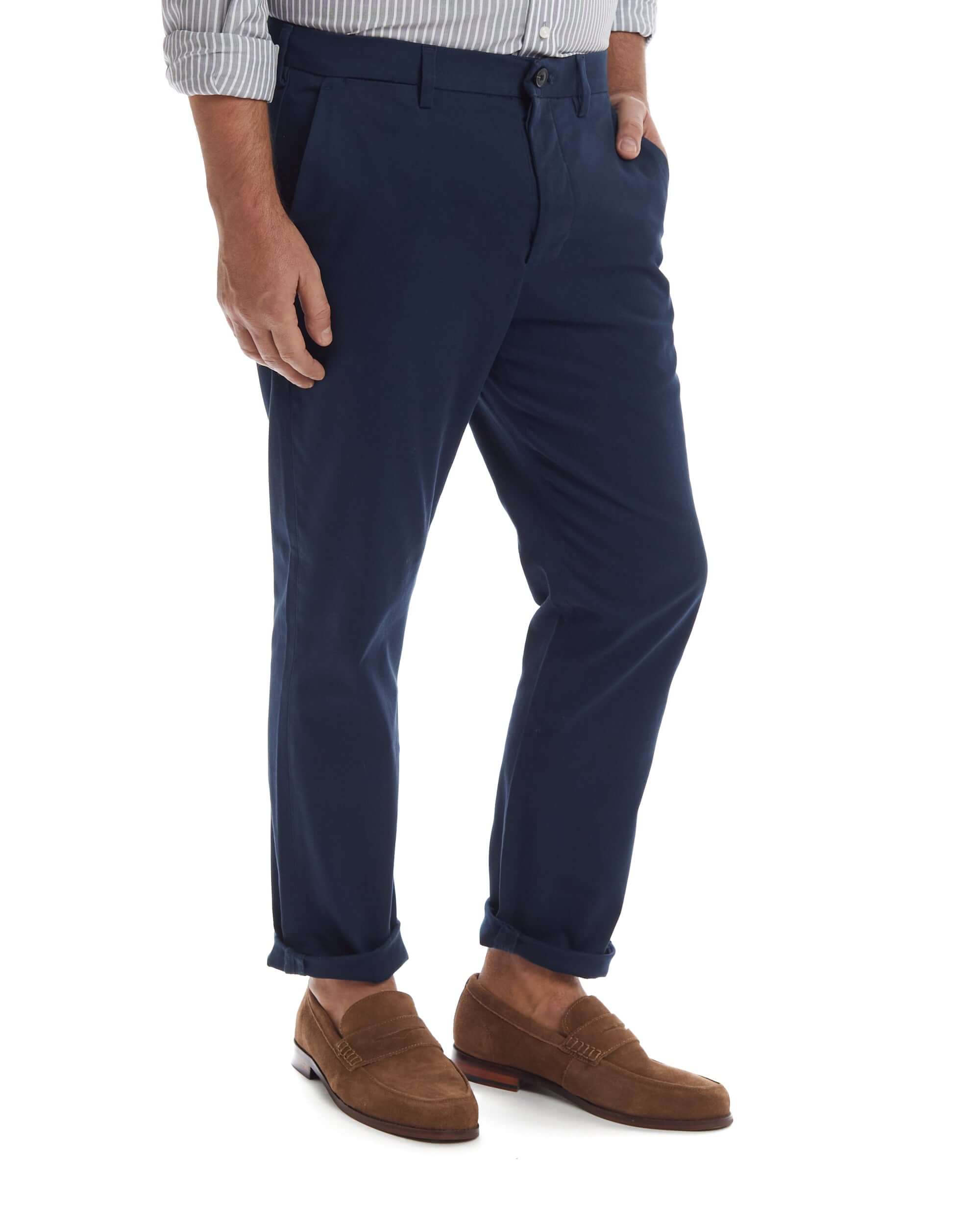 Men's navy adaptive chino pant with magnetic closures, designed for comfort and ease of wear.