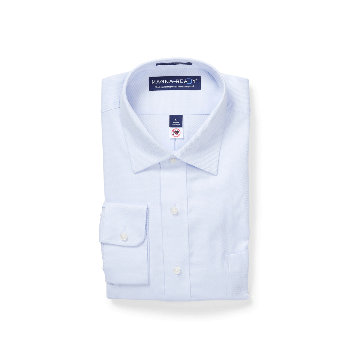 Classic light blue 'Ryan' dress shirt with spread collar and magnetic closures, designed for adaptive clothing needs.