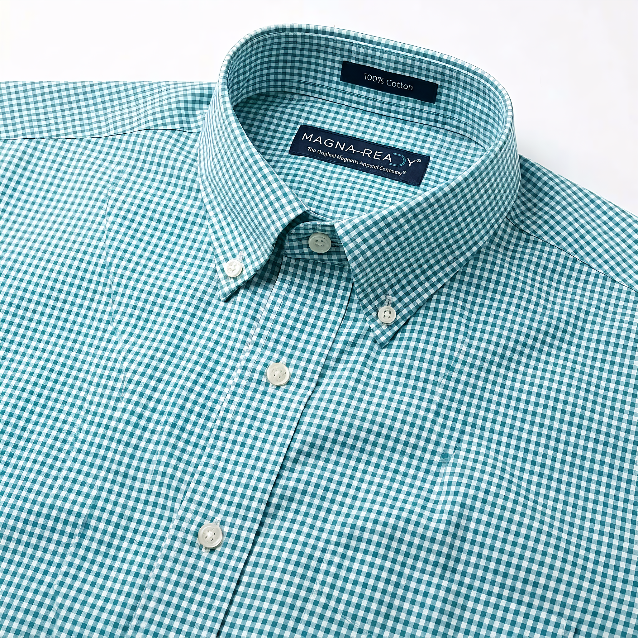 Green and Blue Check Short Sleeve Shirt with Magnetic Closures - MagnaReady® 100% Cotton, adaptive design for men.