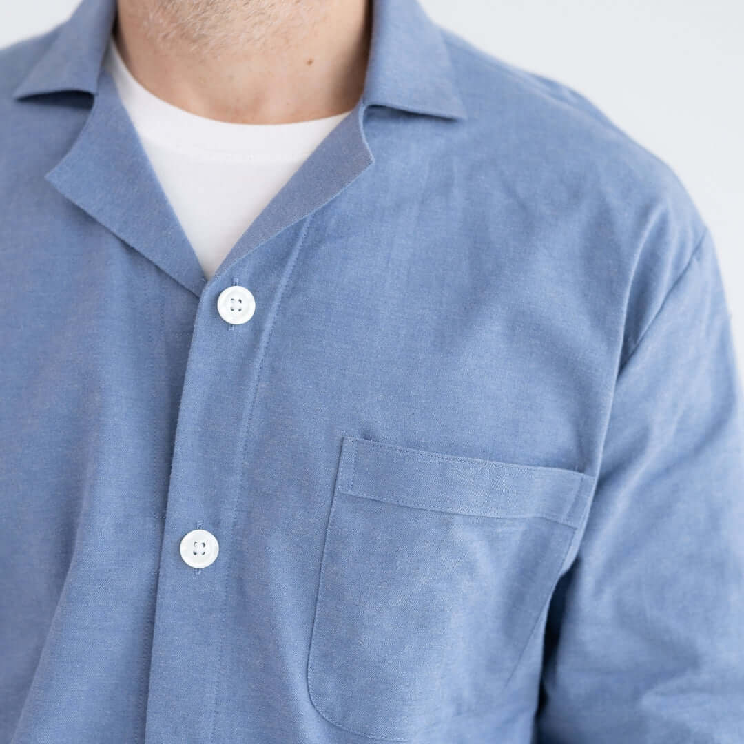 Long Sleeve Blue Brushed Flannel Pajama Top with Magnetic Closures