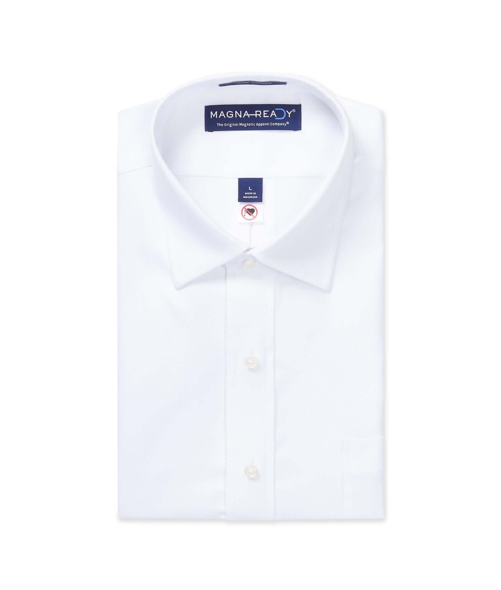 Long sleeve white 'Ryan' dress shirt with magnetic closures, adaptive design for comfort and style.