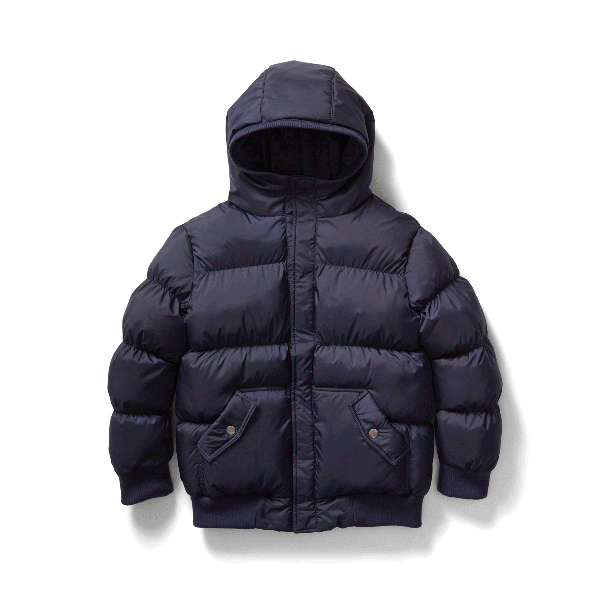 MagnaMini Kids Black Water-Resistant Puffer Coat with Hood for easy dressing and warmth.