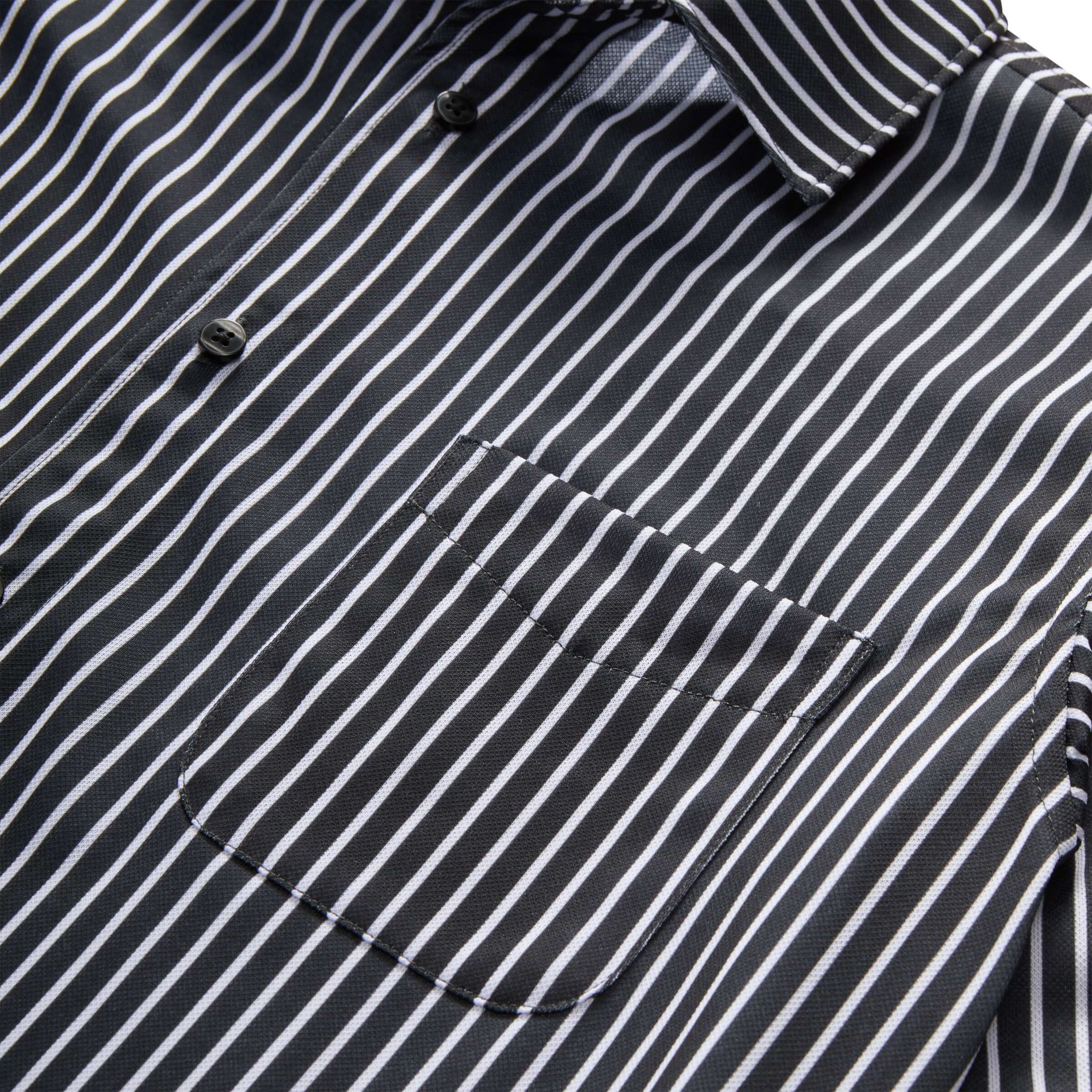 MagnaReady black stripe magnetic long sleeve shirt with chest pocket and stylish design.