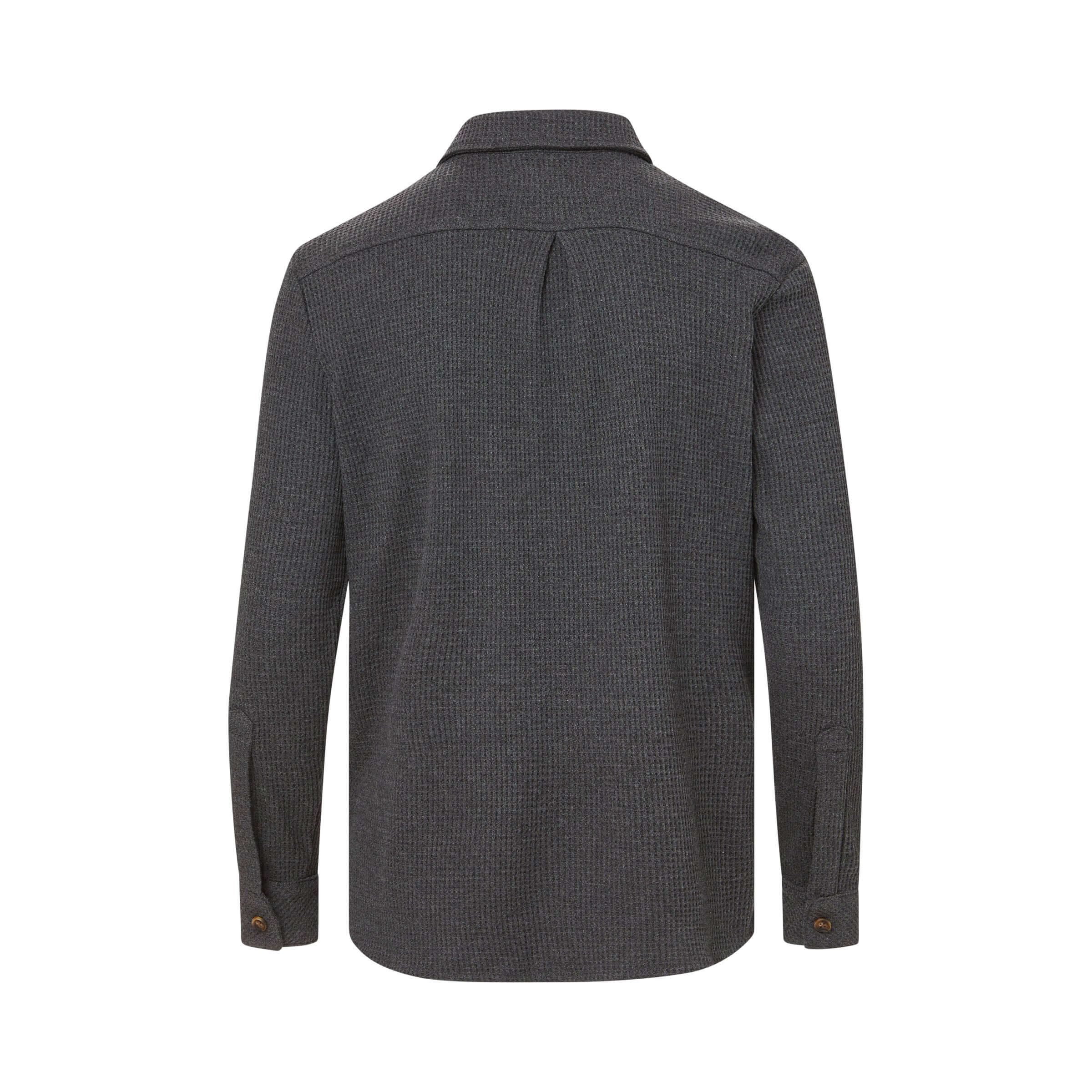 Back view of Magnetic Front WaffleWeave Casual Shirt in Charcoal with dual oversized pockets.