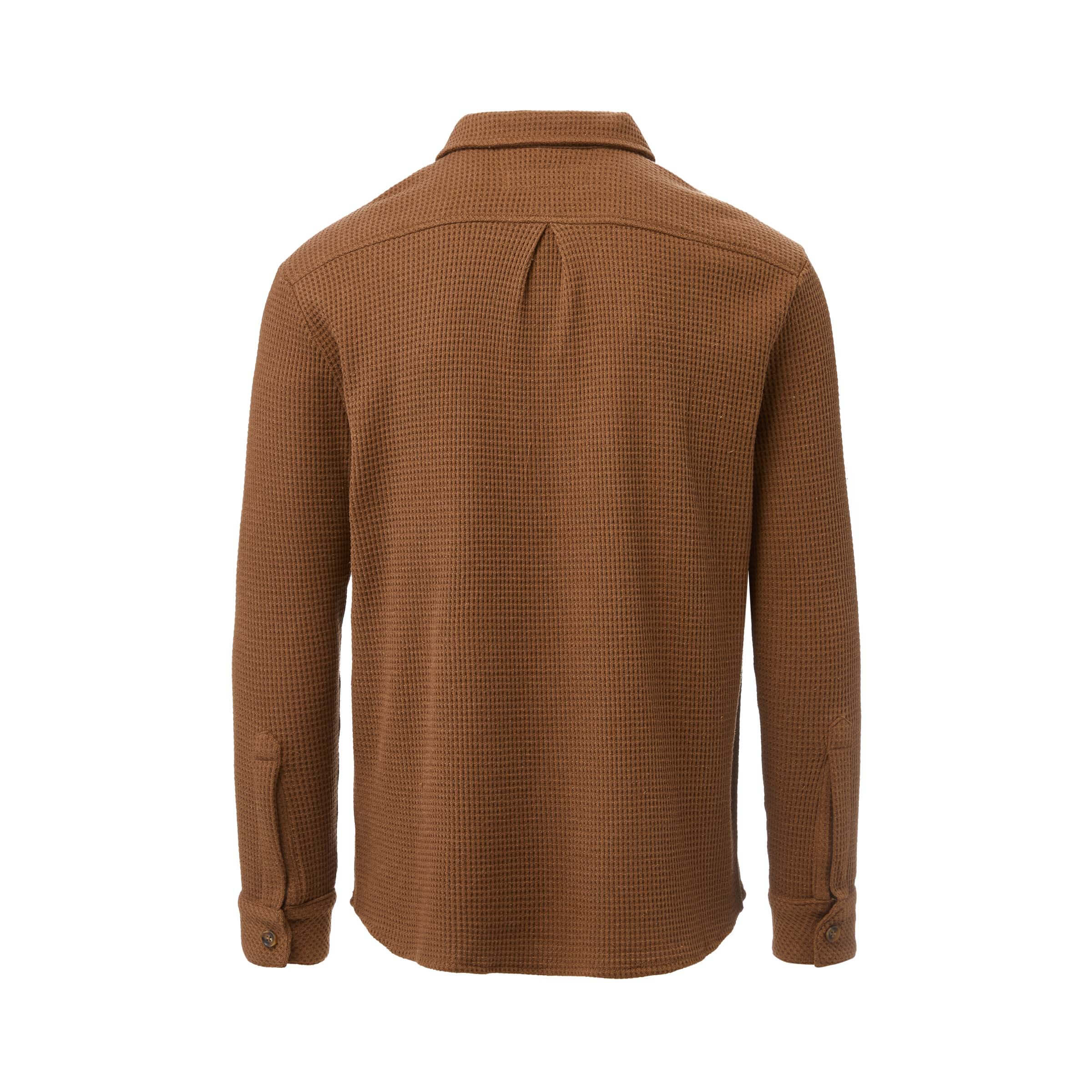 Back view of Choco Magnetic Front WaffleWeave Casual Shirt featuring dual pockets and soft waffle knit fabric.