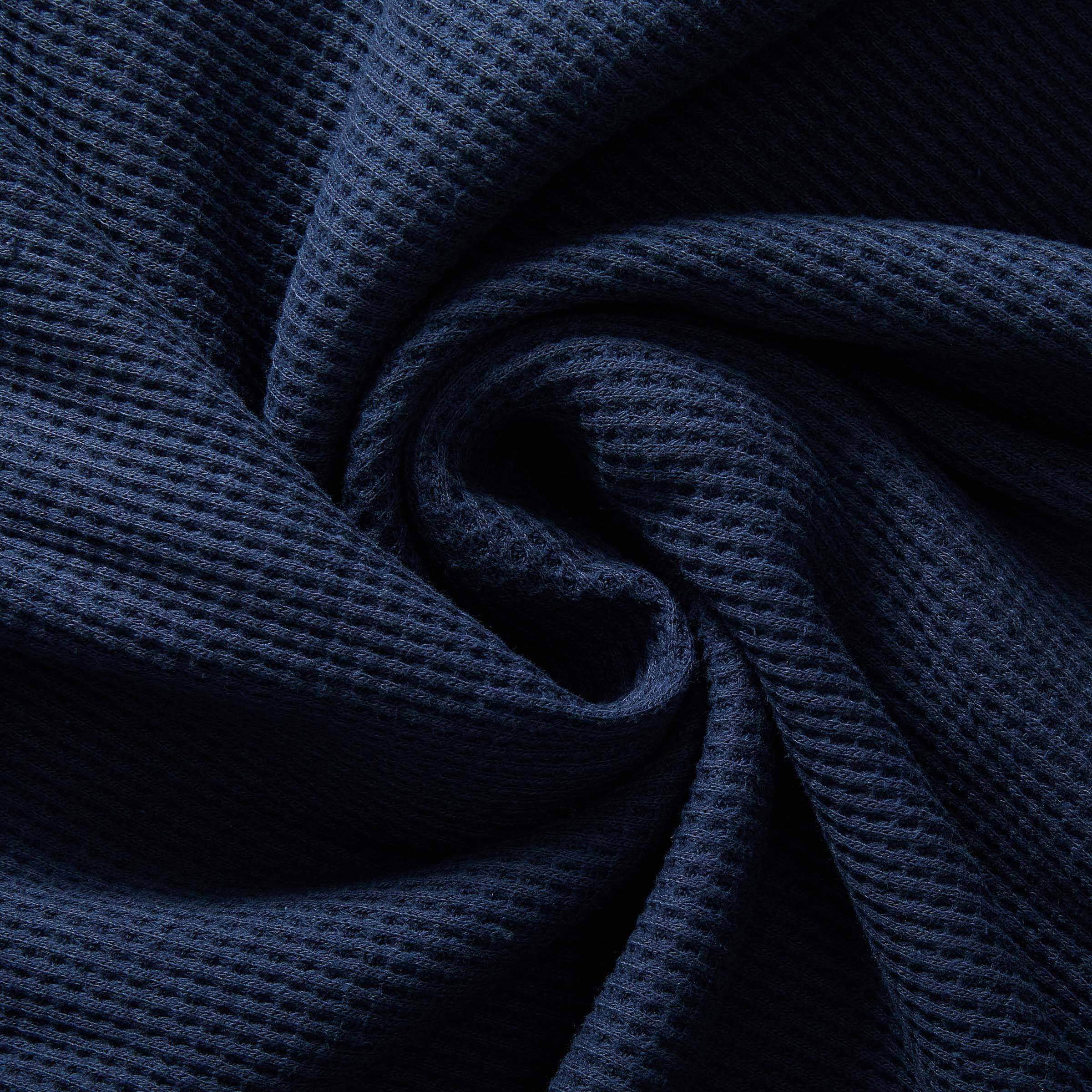 Close-up of soft navy waffle knit fabric showcasing texture and quality for the Magnetic Front WaffleWeave Casual Shirt.