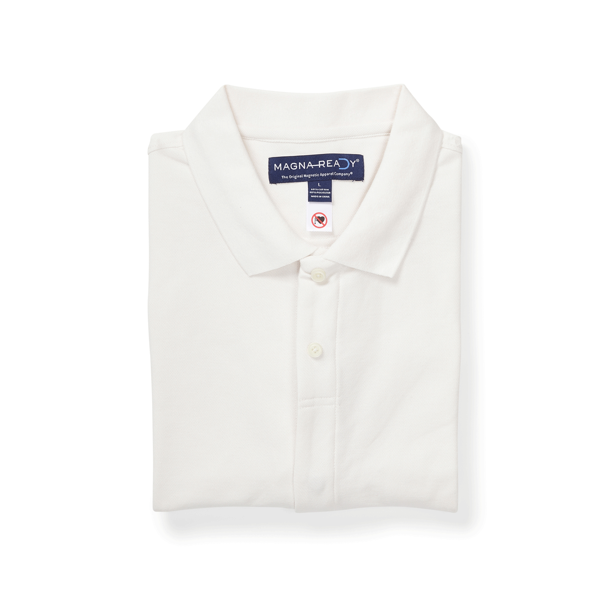 White pique knit short sleeve polo shirt with MagnaReady magnetic closures for easy dressing.