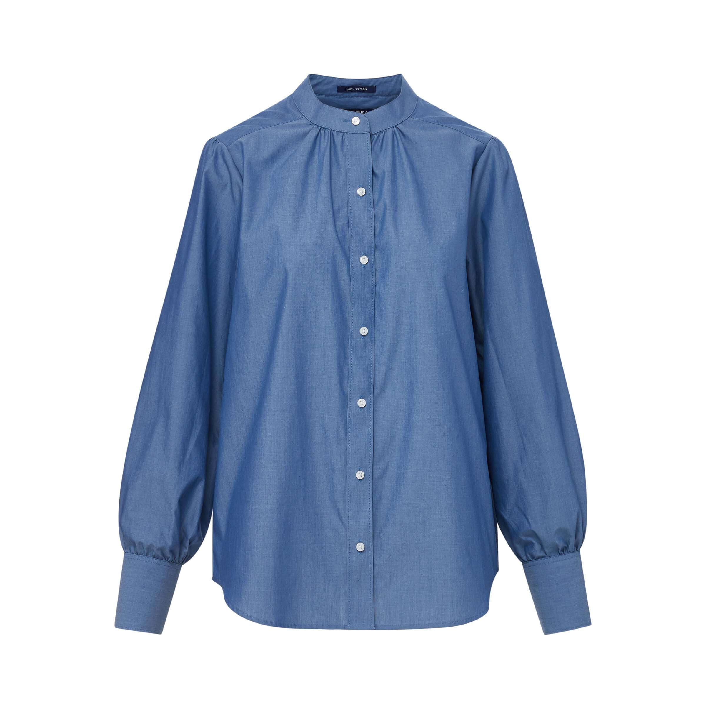 Women's Adaptive Magnetic Chambray Blouse featuring elegant design and innovative magnetic closures.