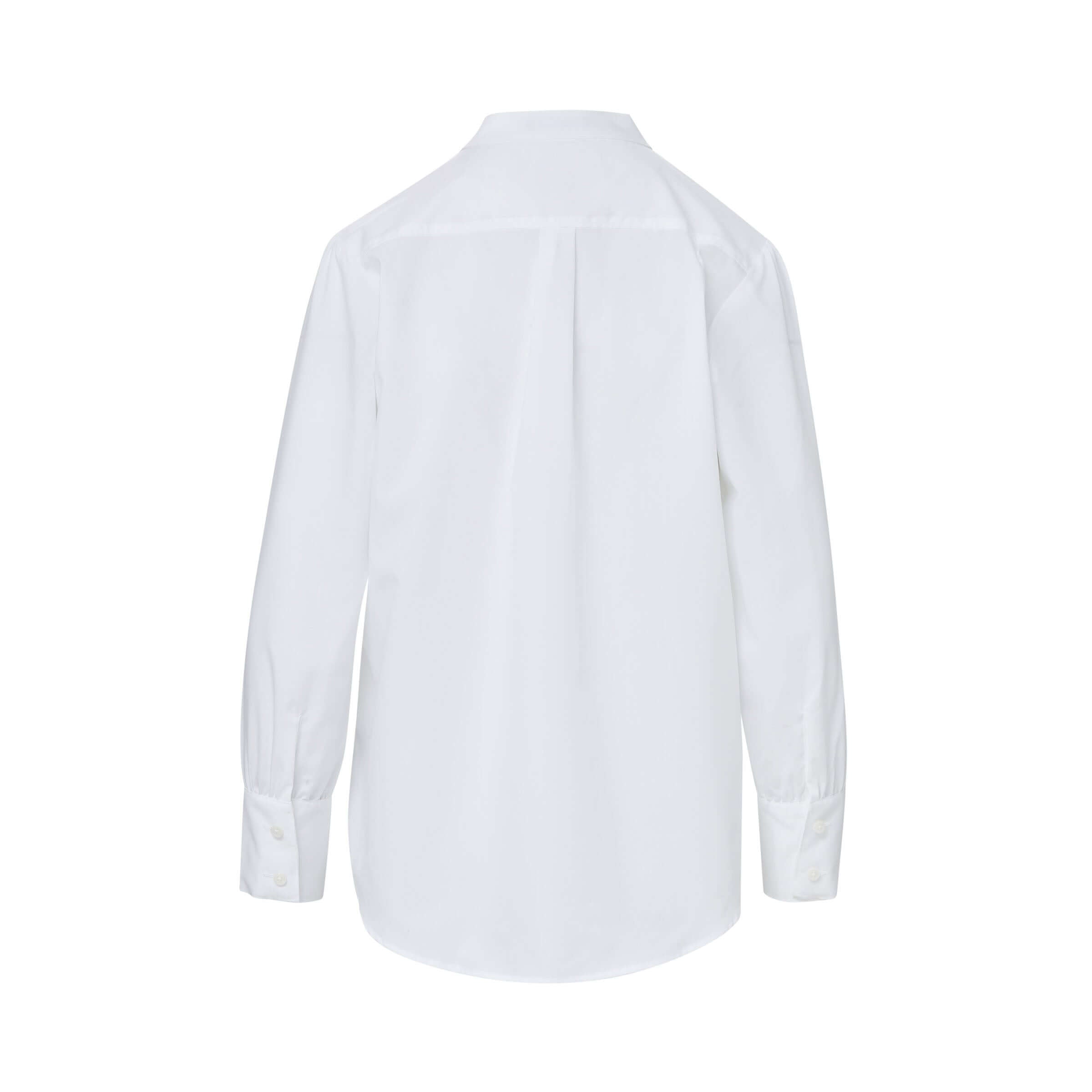 Back view of Women's Adaptive Magnetic Classic White Blouse with long sleeves and collar, perfect for any occasion.