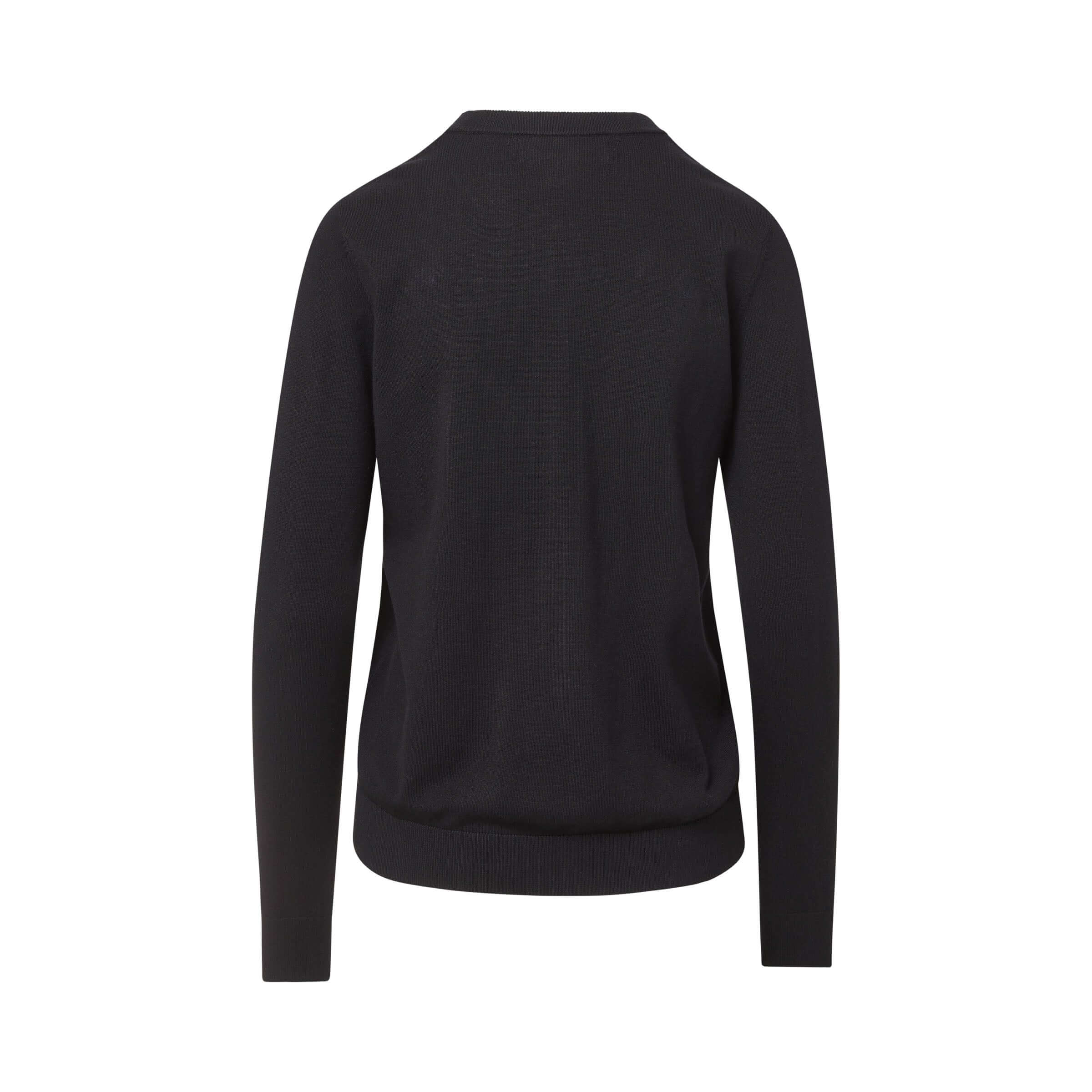 Back view of women's black adaptive magnetic front knit cardigan sweater, designed for ease of dressing and style.