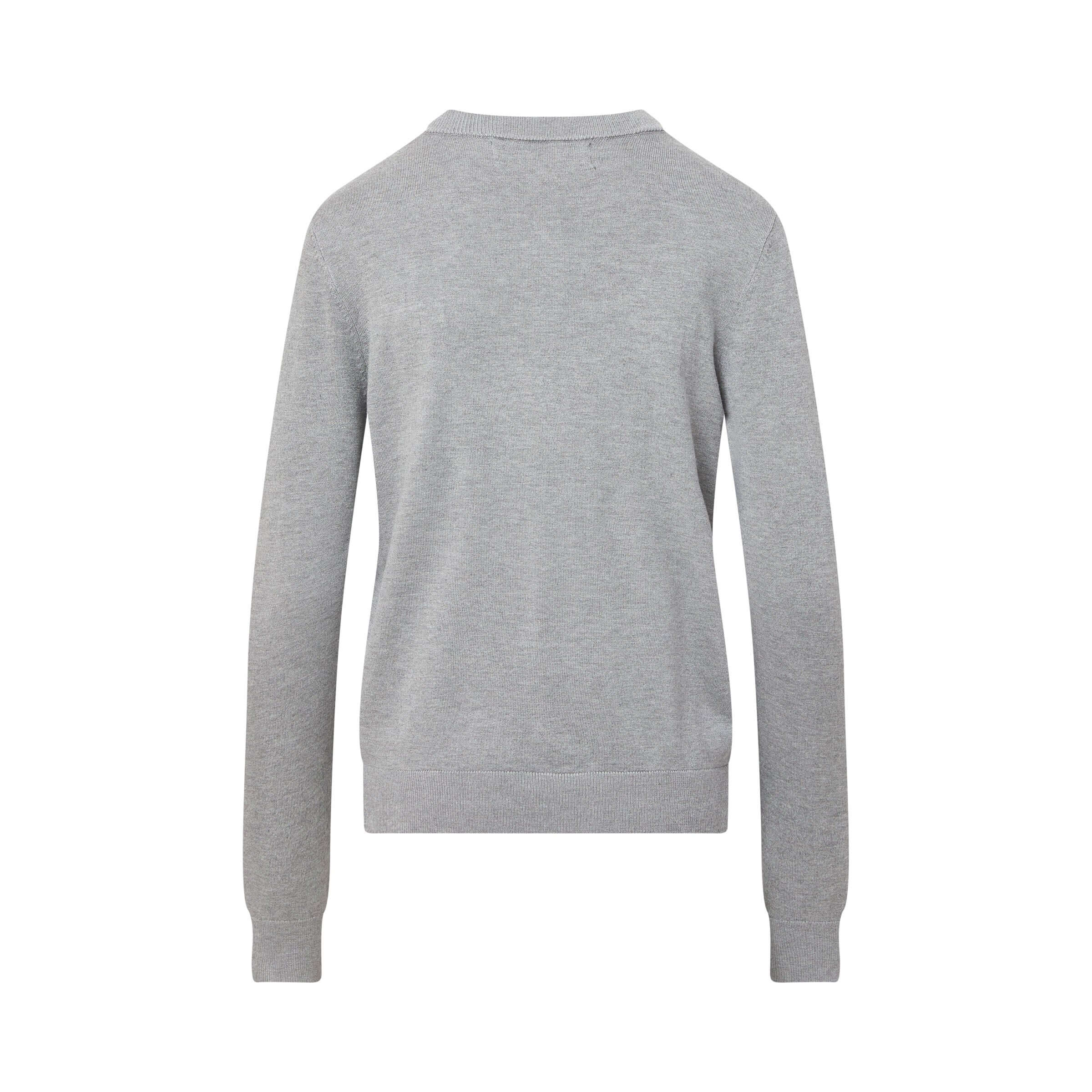 Back view of Women's Adaptive Magnetic Front Knit Cardigan Sweater in Grey, featuring a classic design for easy dressing.