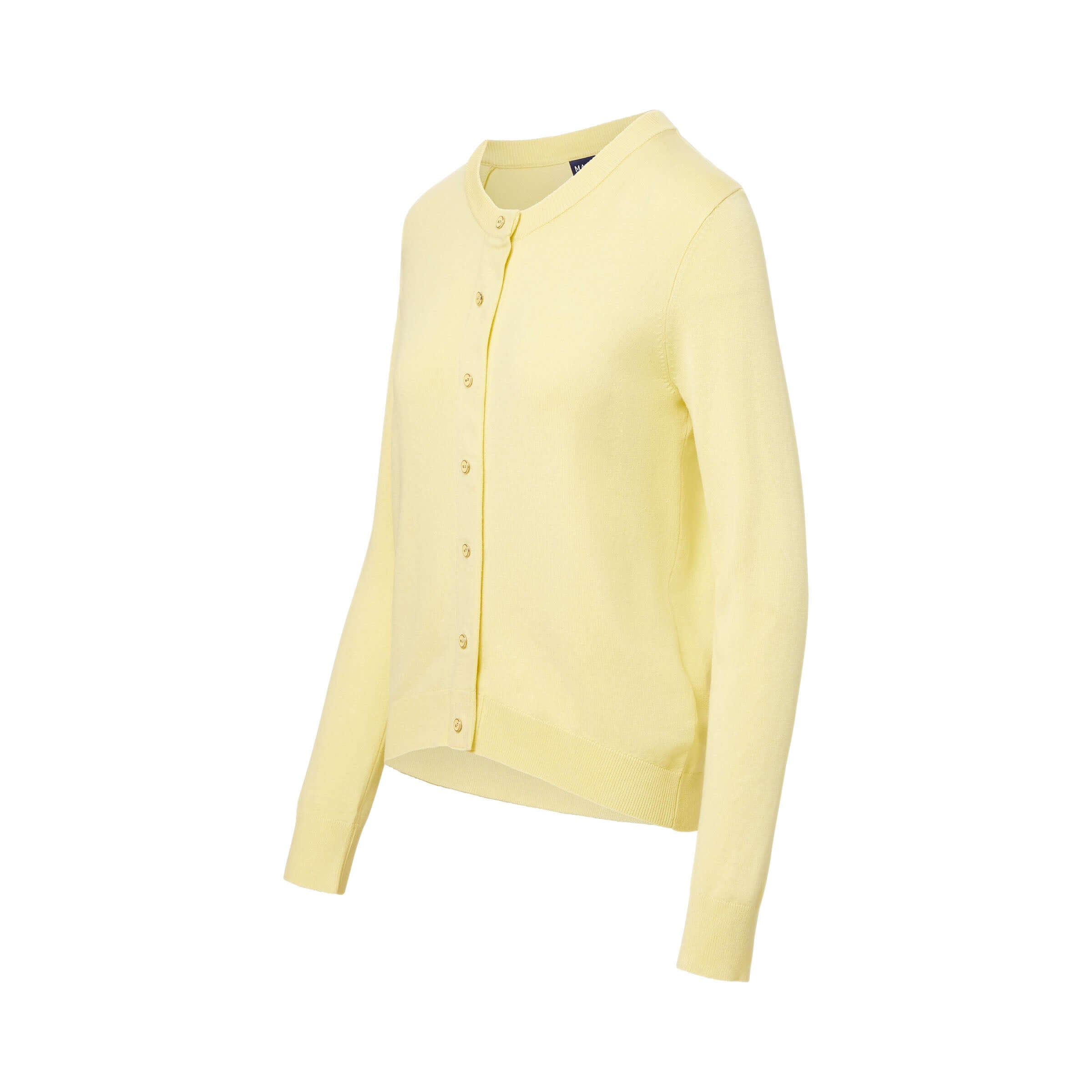 Women's yellow adaptive knit cardigan sweater with magnetic front closure for easy dressing.