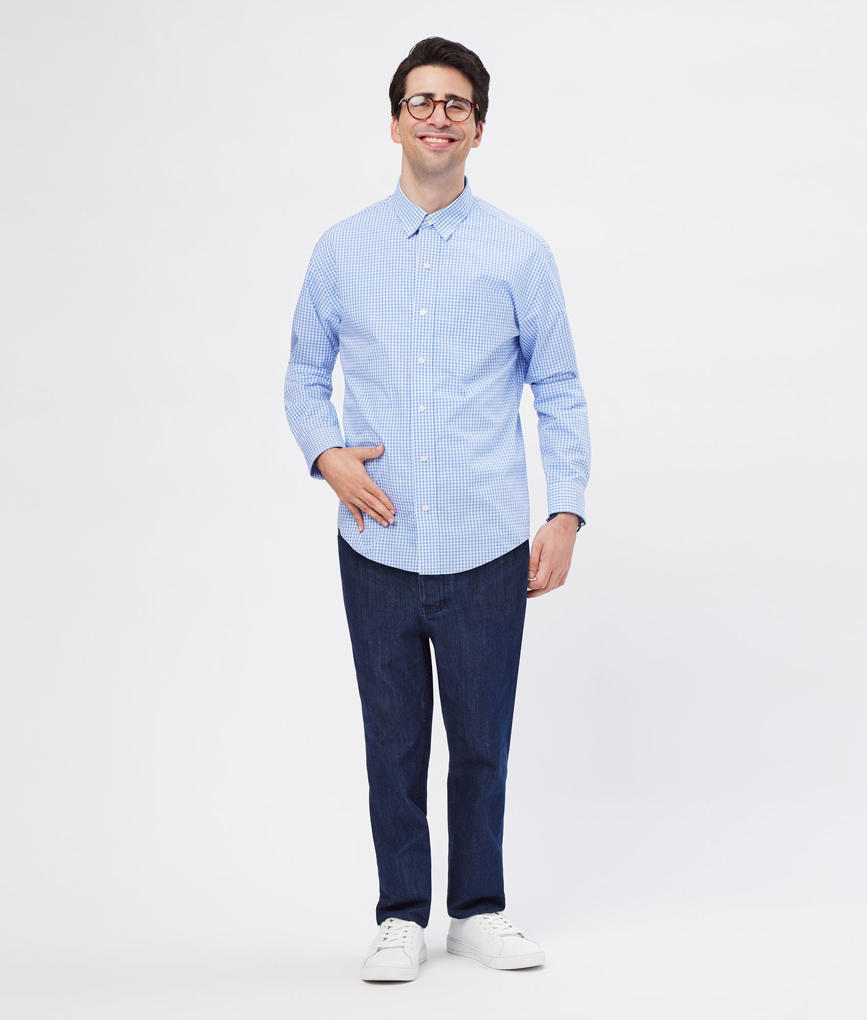 Long Sleeve Gingham Poplin ‘Heights’ Casual Shirt with Magnetic Closures