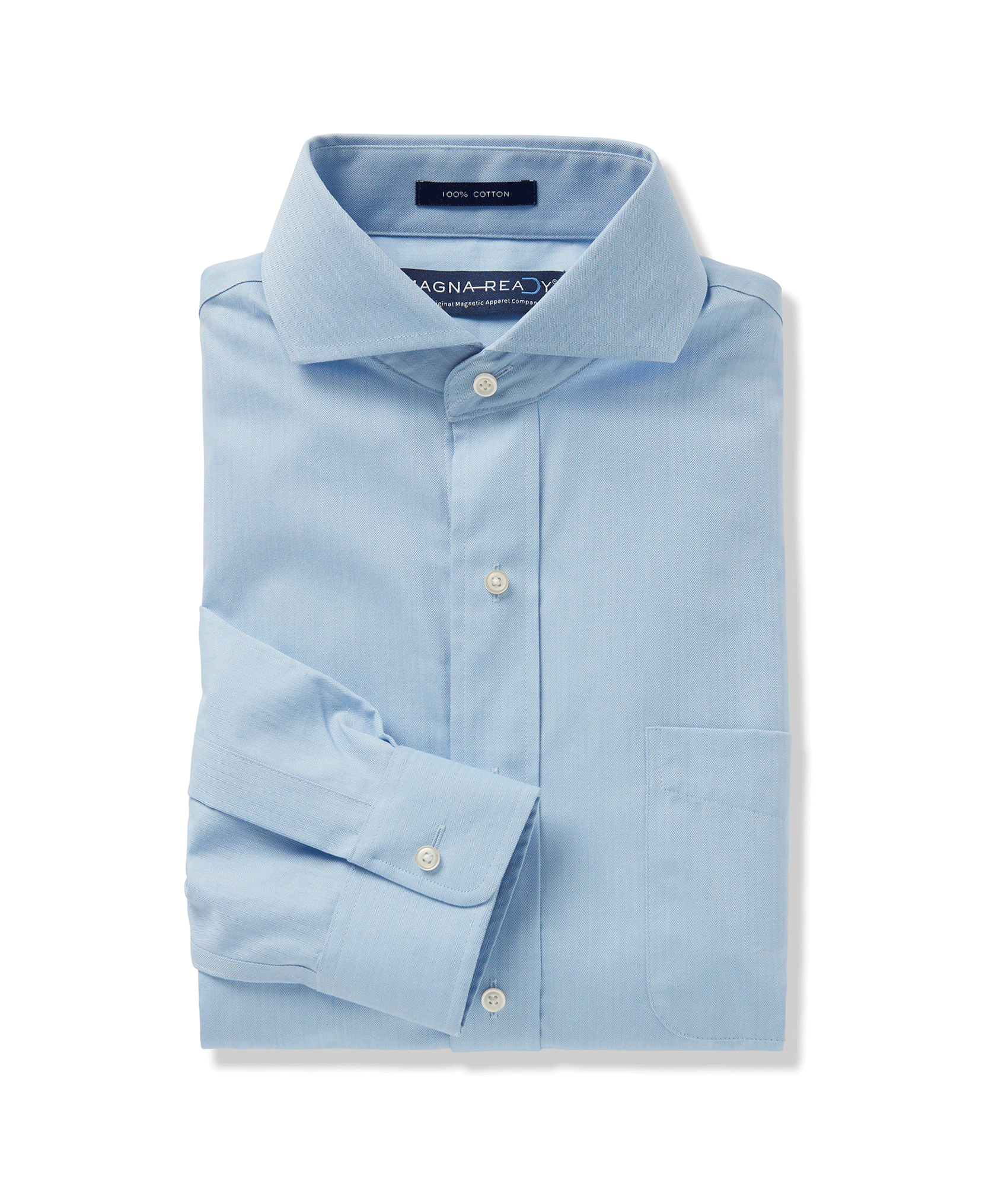 Long Sleeve Solid Micro-Herringbone Texture ‘Bryant’ Dress Shirt with Magnetic Closures | MagnaReady - view 5