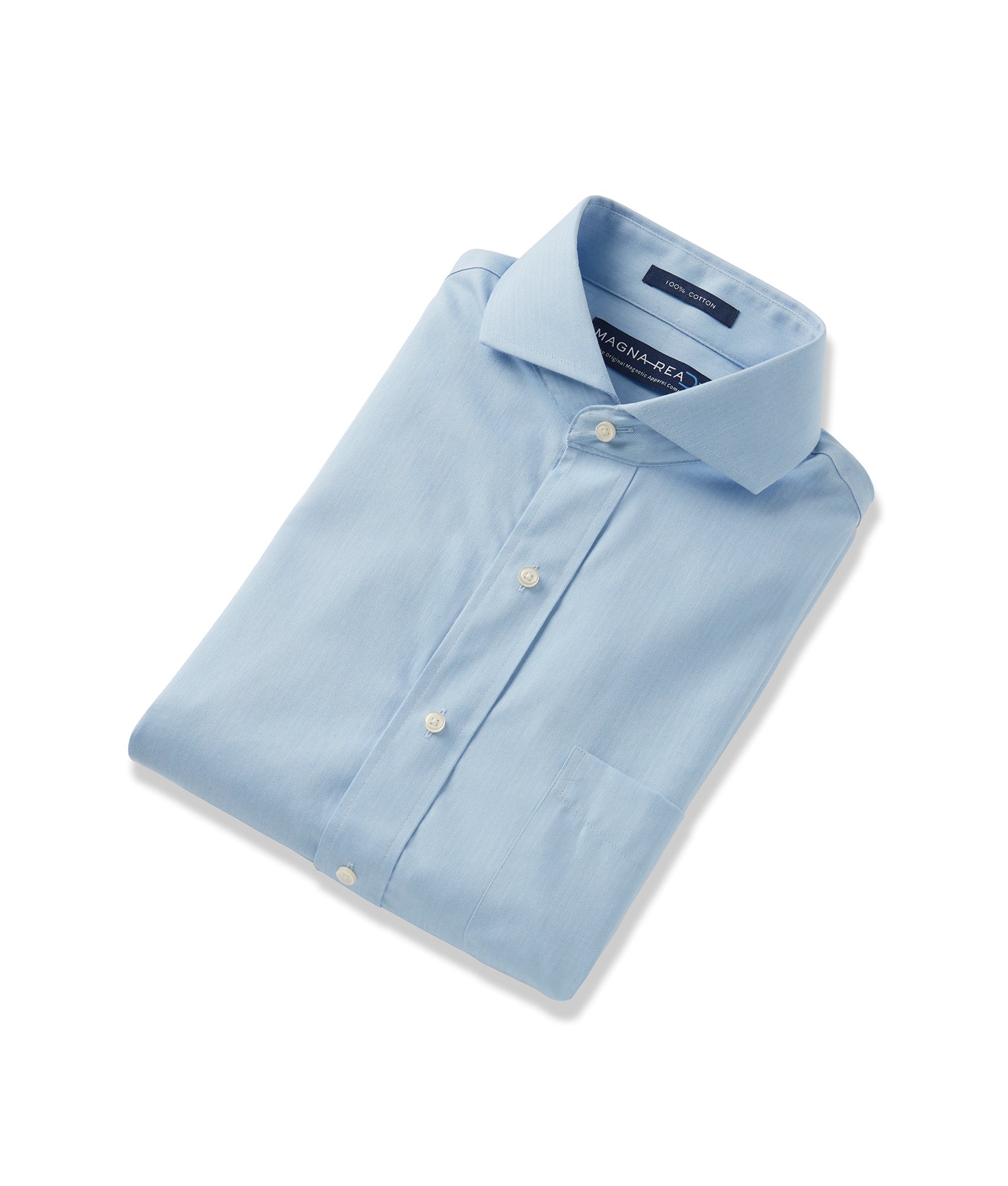 Long Sleeve Solid Micro-Herringbone Texture ‘Bryant’ Dress Shirt with Magnetic Closures | MagnaReady - view 4