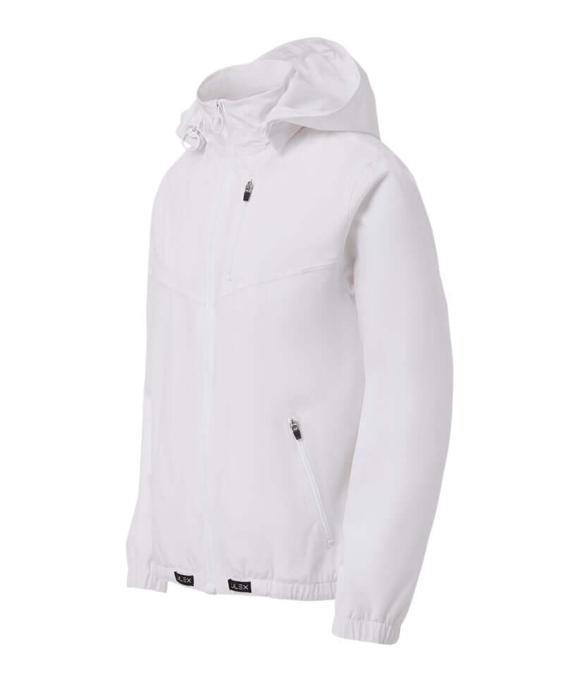 Unisex adaptive MagZip™ hooded jacket in white, perfect for athletes and accessible yoga routines.
