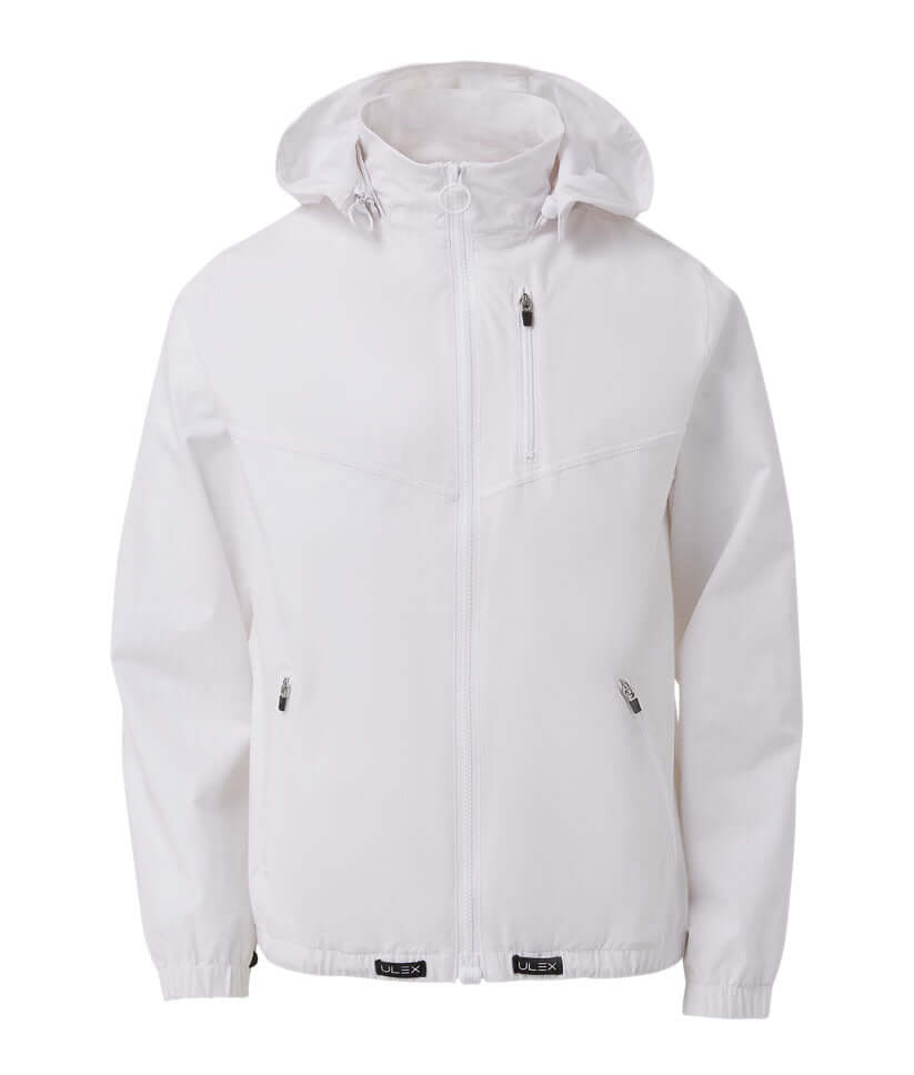 Unisex Adaptive Hooded MagZip⢠Jacket in white, perfect for workouts and accessible yoga routines.