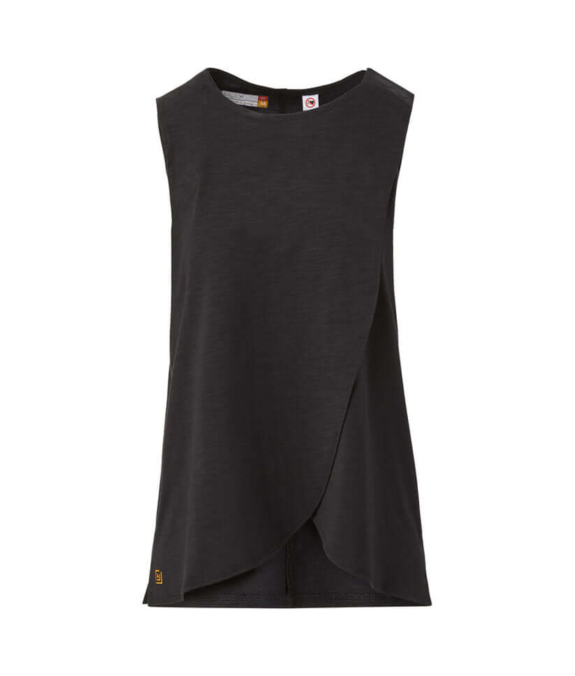 Women's black adaptive curved hem tank top with MagnaReady magnetic closures for effortless style and comfort.