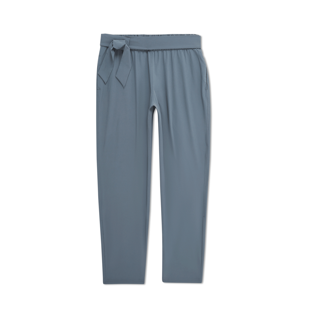 Women's adaptive gathered waist pants in gray with adjustable length and elastic waistband for versatile styling.
