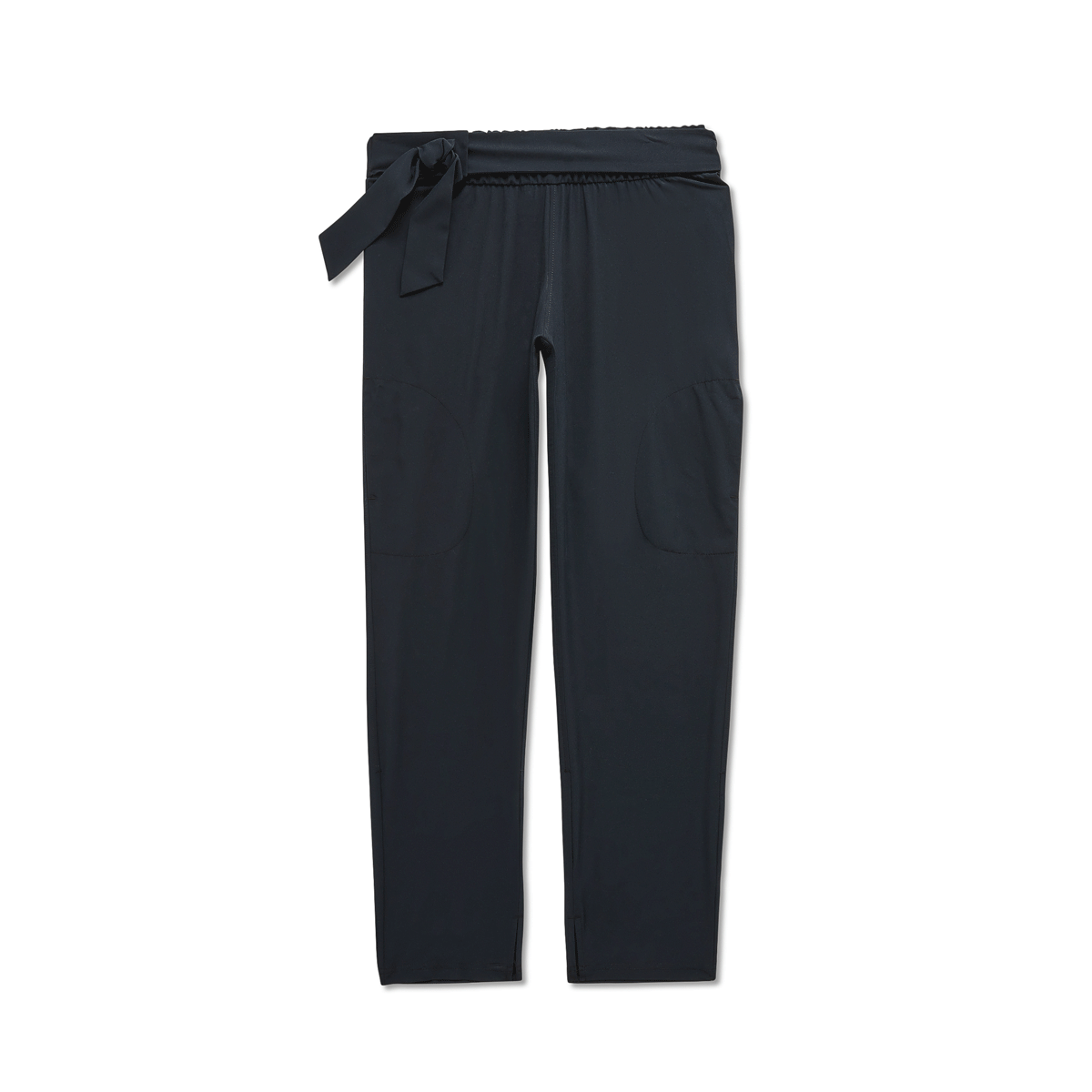 Women's adaptive gathered waist pants in black with adjustable belt and elastic waist for comfort.