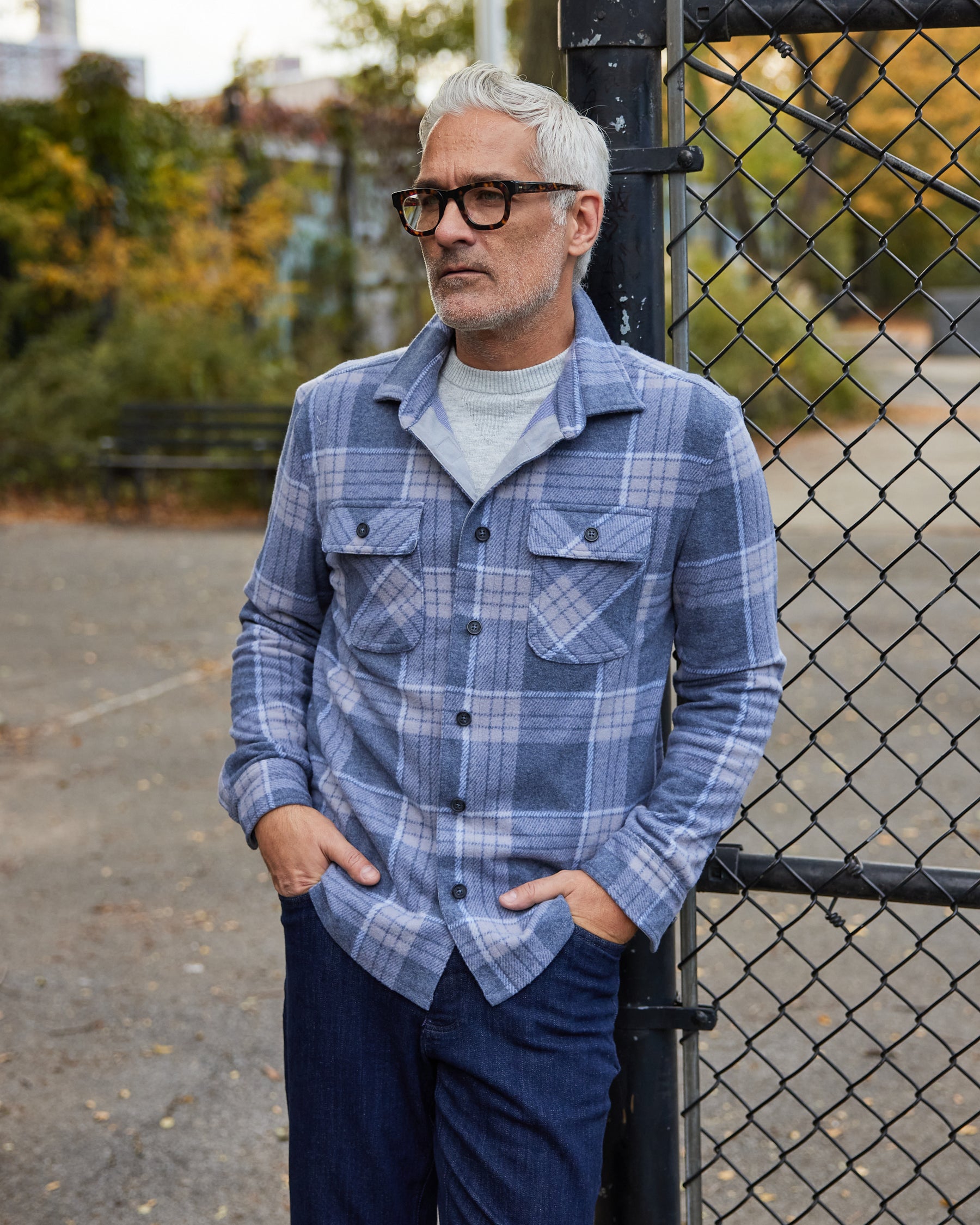 Long Sleeve Blue Flannel Shirt Combo Layering Piece with Magnetic Closures