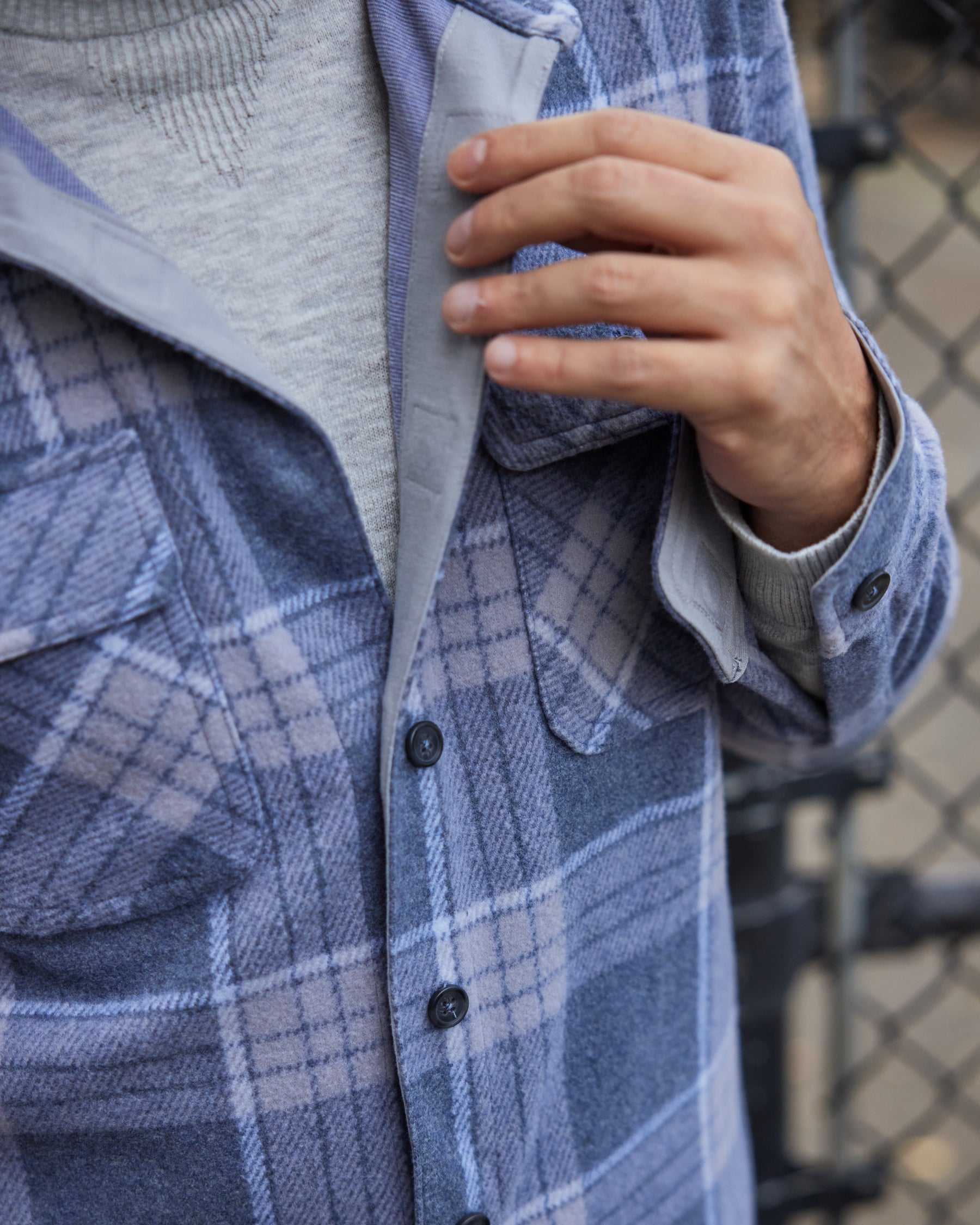 Long Sleeve Blue Flannel Shirt Combo Layering Piece with Magnetic Closures