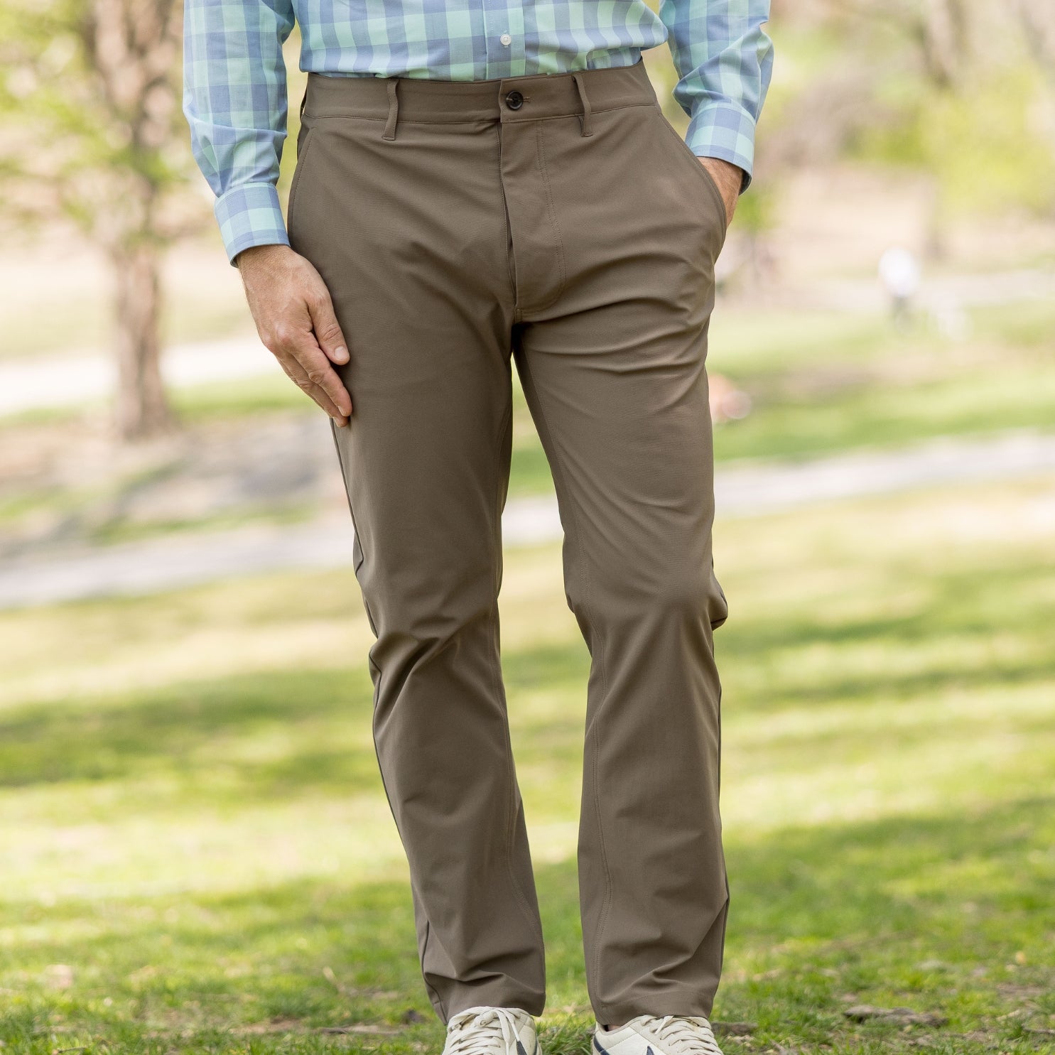 New ! Flat Front Adaptive Stretch Tech Pant with Magnetic Closures - Brown