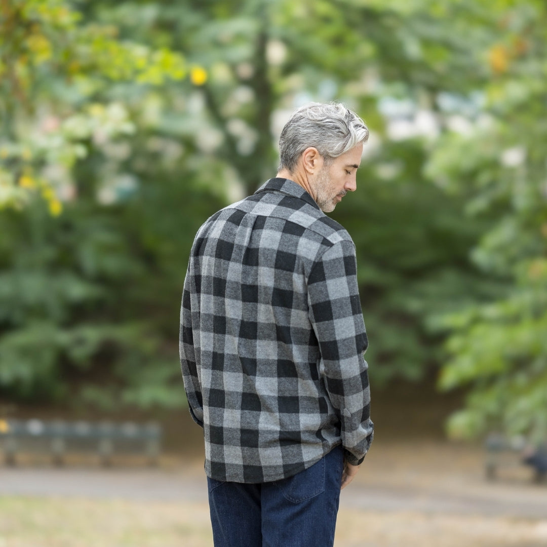 Long Sleeve Black Buffalo Check Flannel Shirt Combo Layering Piece with Magnetic Closures