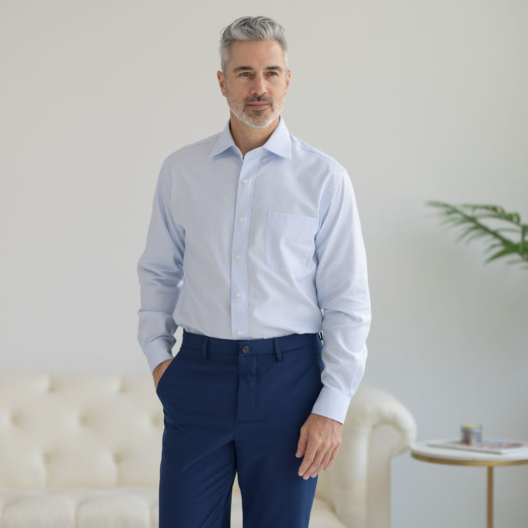 Classic Long Sleeve Light Blue ‘Ryan’ Dress Shirt with Magnetic Closures