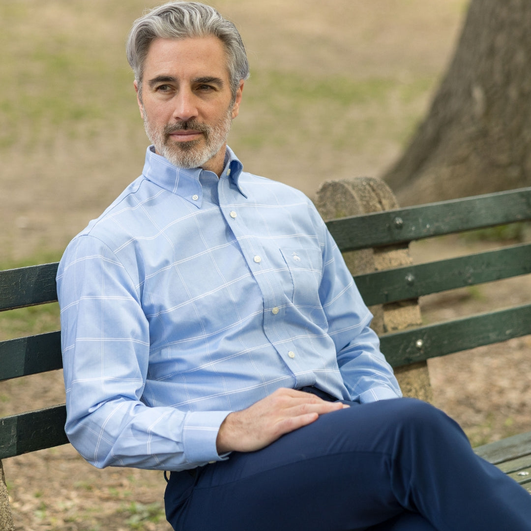 Brooks Brothers  X MagnaReady Stretch Long Sleeve Blue Plaid Button-Down Collar with Magnetic Closures