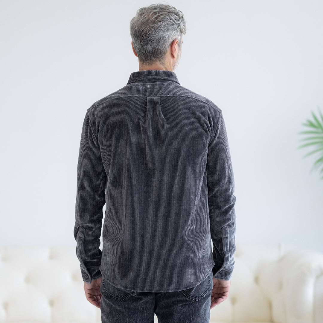 Adaptive Blackened Pearl Corduroy Shirt with Magnetic Closures and Pockets