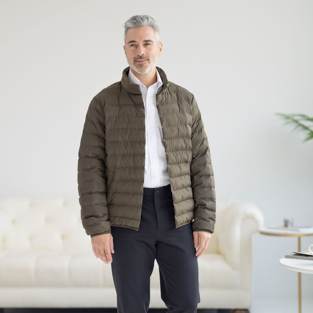 Weatherproof x MagnaReady Magnetic Front Water-Resistant Puffer Jacket in Olive