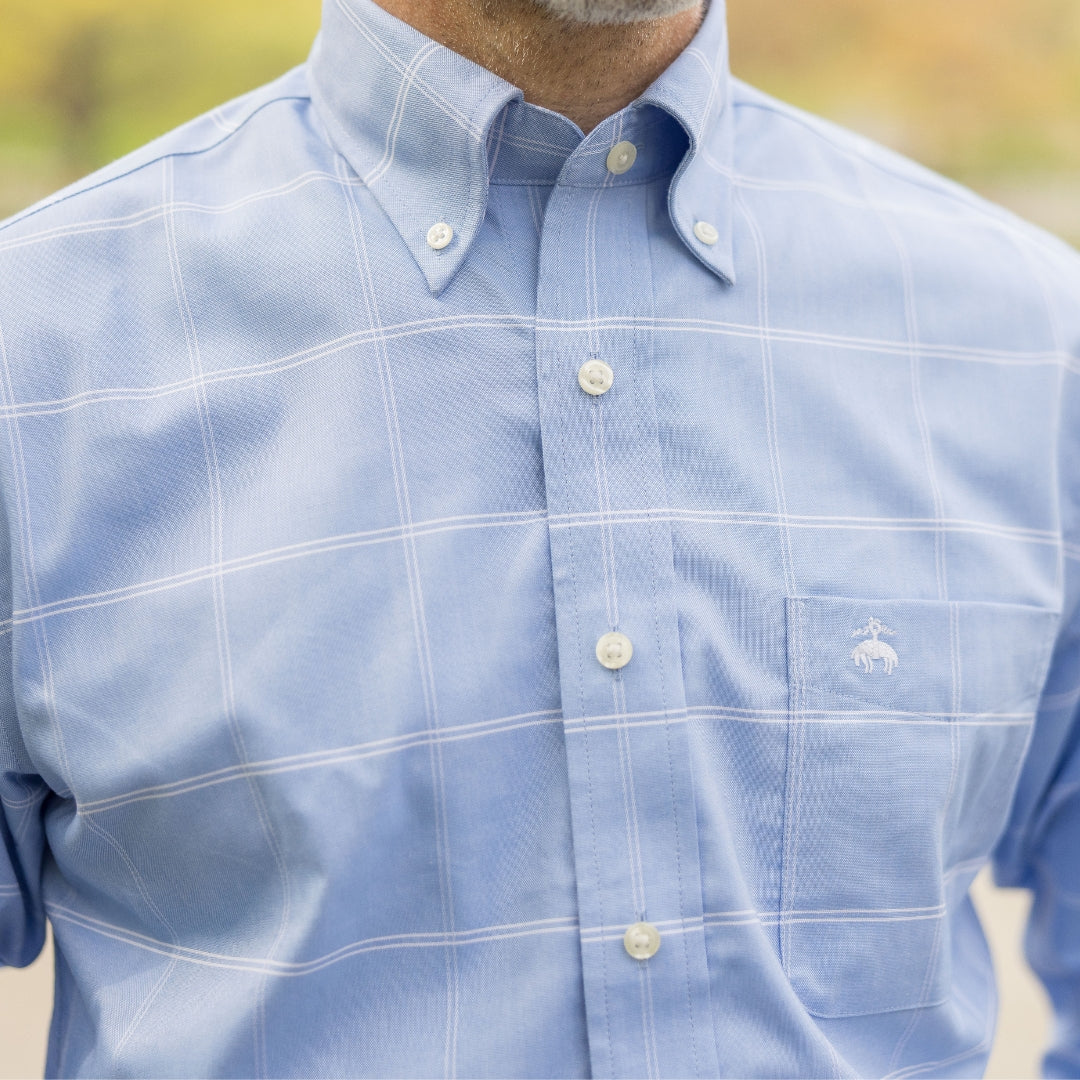 Brooks Brothers  X MagnaReady Stretch Long Sleeve Blue Plaid Button-Down Collar with Magnetic Closures