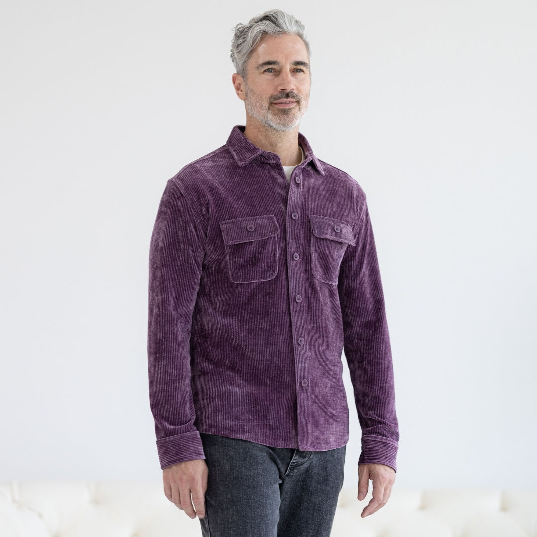 Adaptive Vintage Violet Corduroy Shirt with Magnetic Closures and Pockets