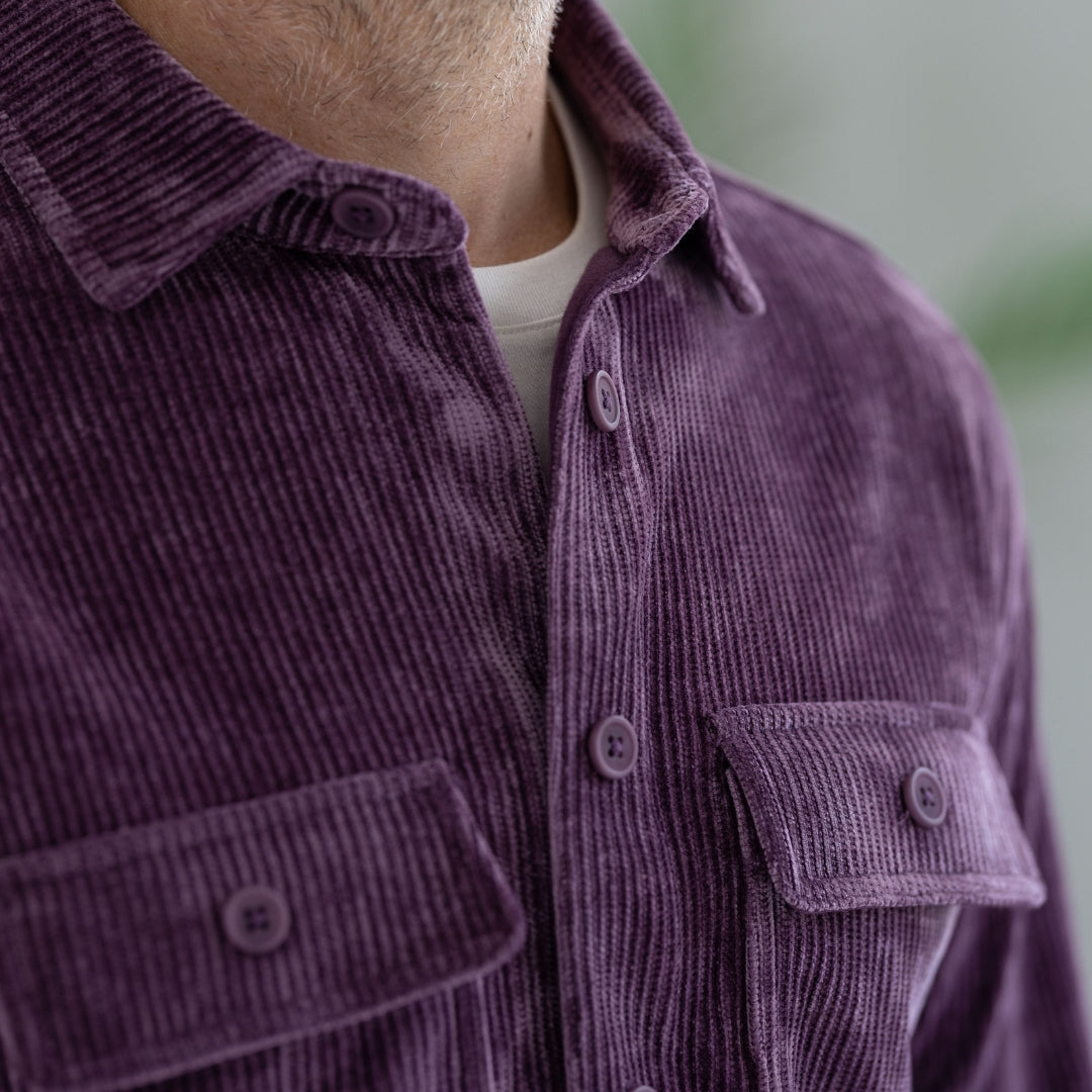 Adaptive Vintage Violet Corduroy Shirt with Magnetic Closures and Pockets