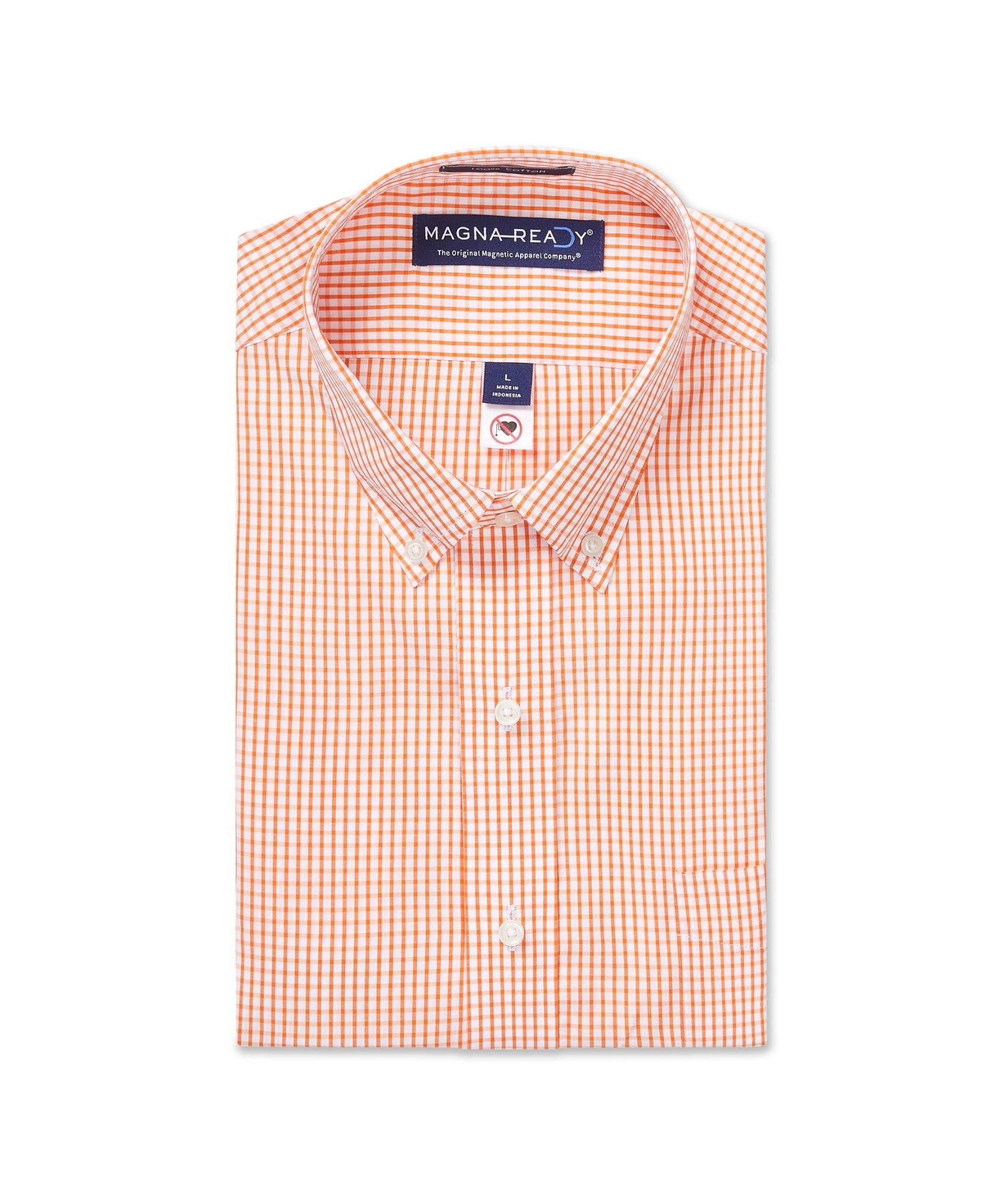 Long Sleeve Orange and White Classic Button Down Collar Check Shirt wi